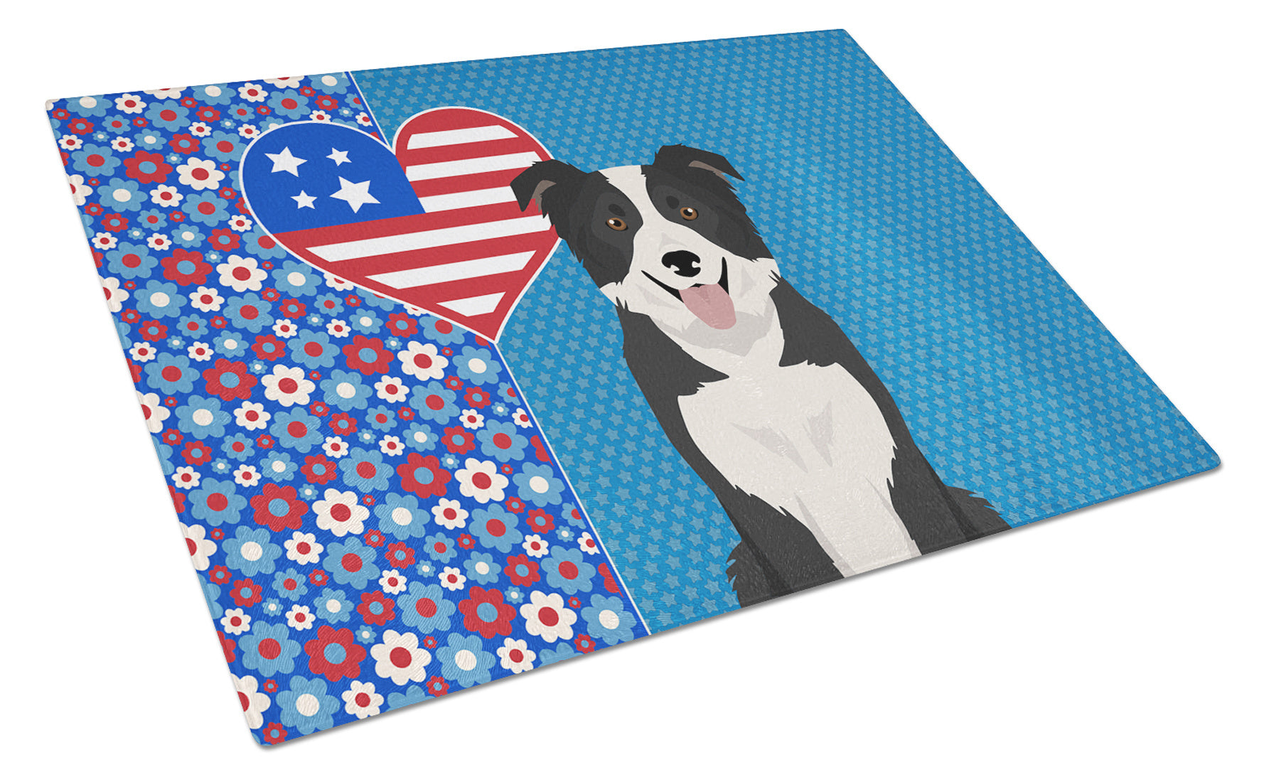 Black and White Border Collie USA American Glass Cutting Board Decorative Tempered Glass Kitchen Cutting and Serving Board Large Size Chopping Board