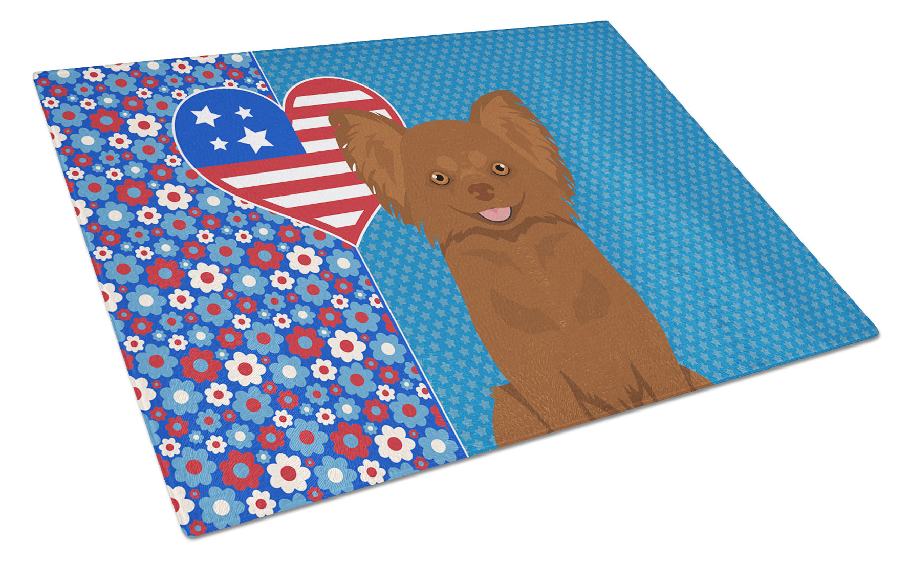 Longhaired Chocolate Chihuahua USA American Glass Cutting Board Decorative Tempered Glass Kitchen Cutting and Serving Board Large Size Chopping Board