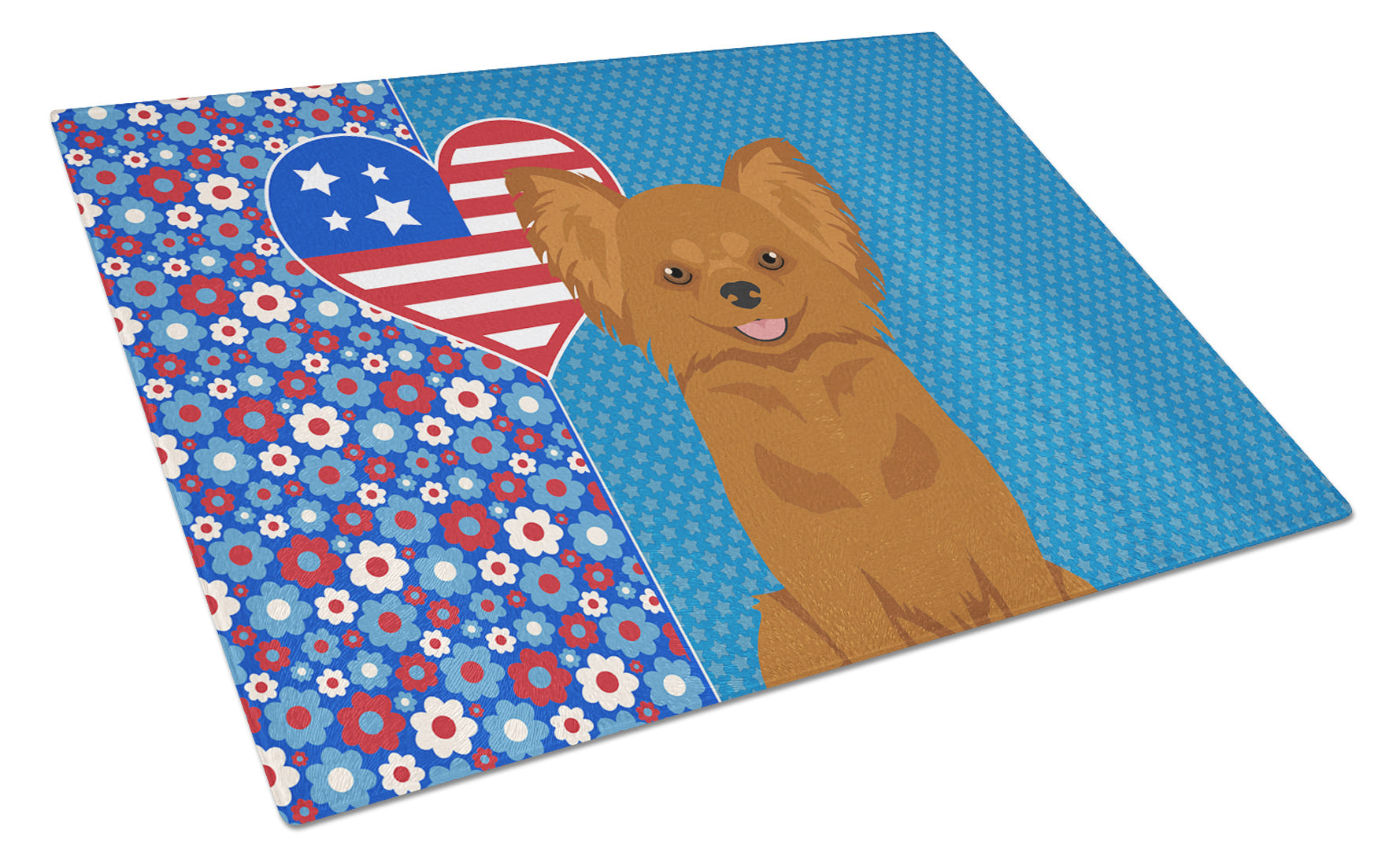 Longhaired Red Chihuahua USA American Glass Cutting Board Decorative Tempered Glass Kitchen Cutting and Serving Board Large Size Chopping Board