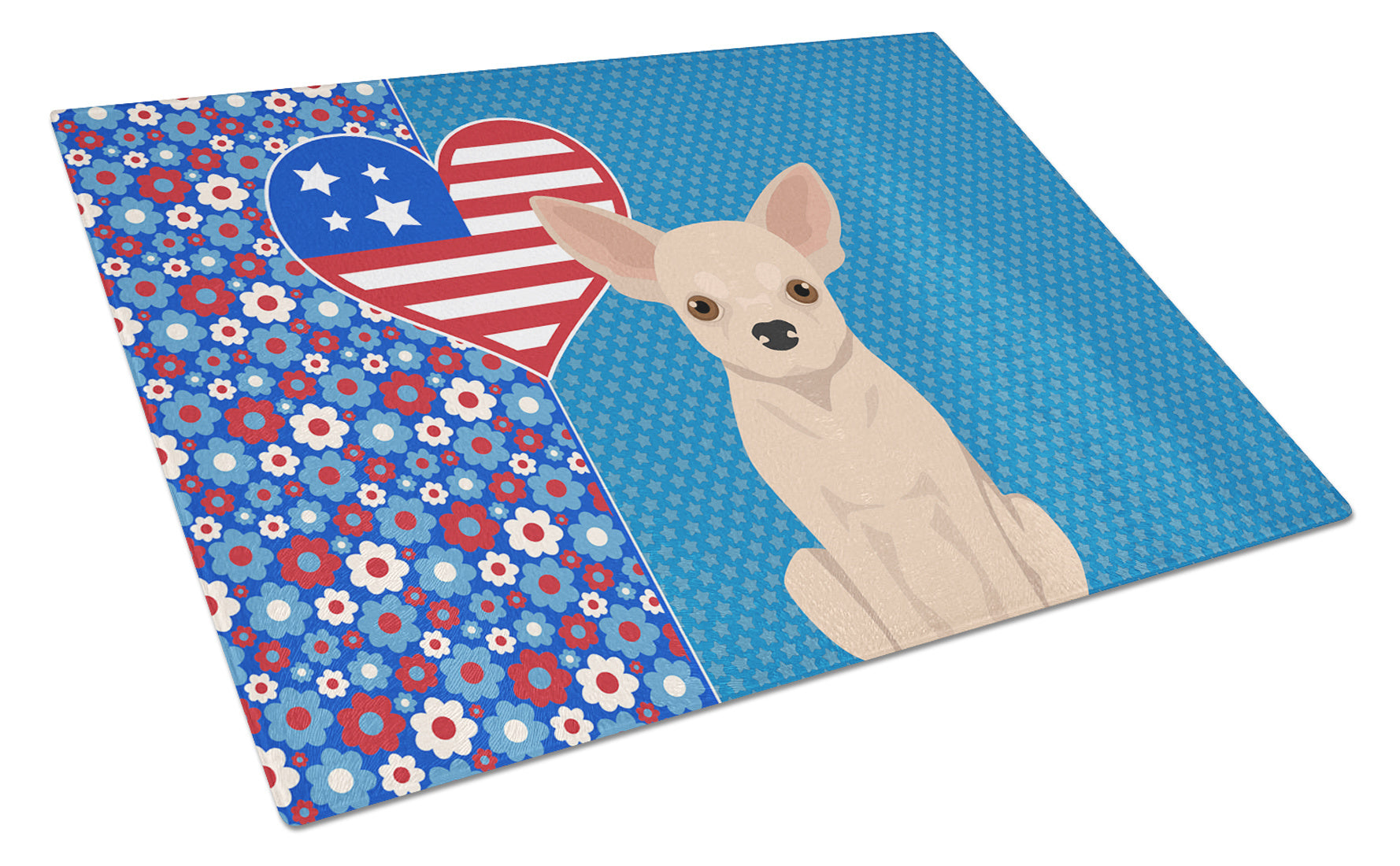 Fawn Chihuahua USA American Glass Cutting Board Decorative Tempered Glass Kitchen Cutting and Serving Board Large Size Chopping Board