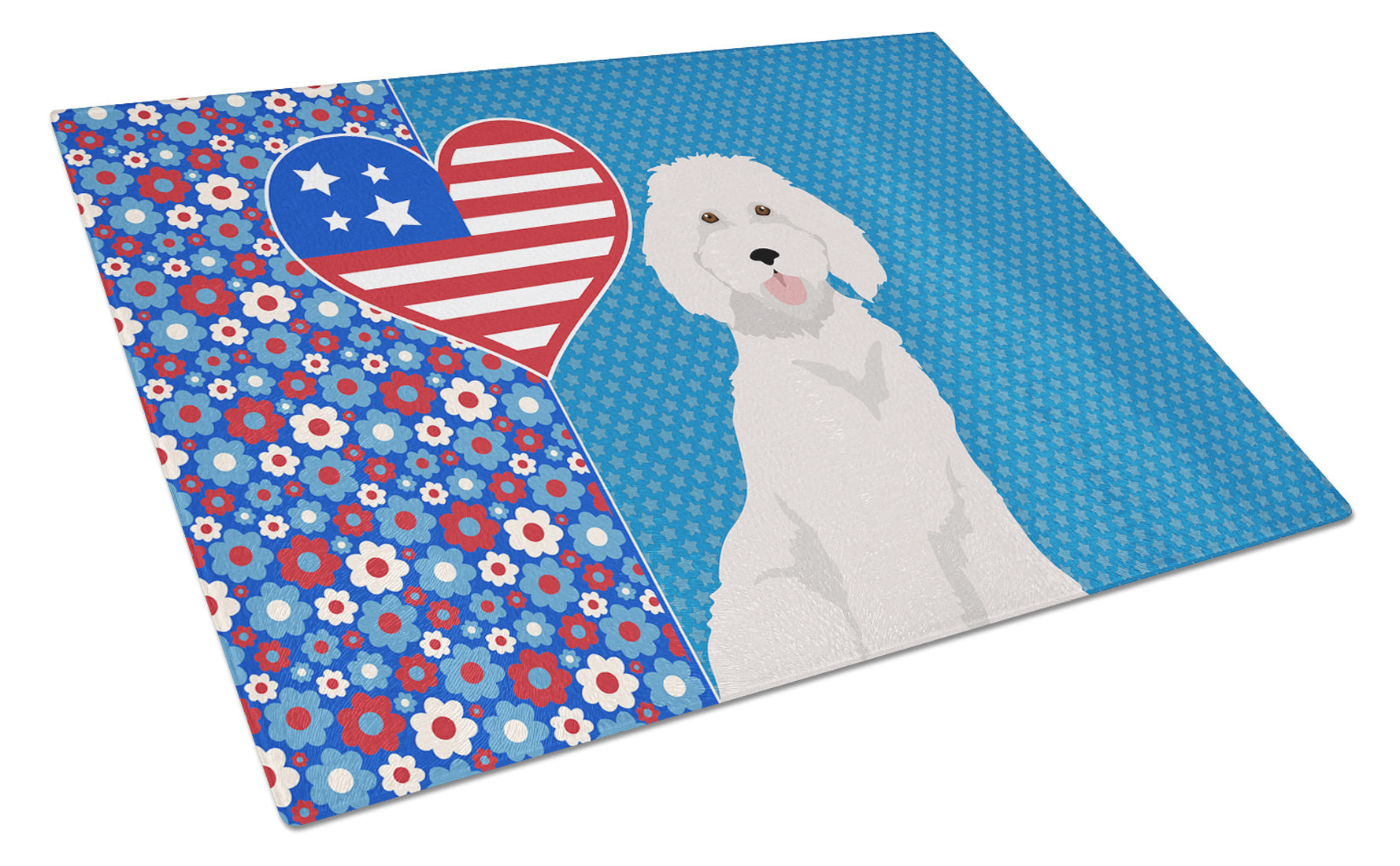 Standard White Poodle USA American Glass Cutting Board Decorative Tempered Glass Kitchen Cutting and Serving Board Large Size Chopping Board