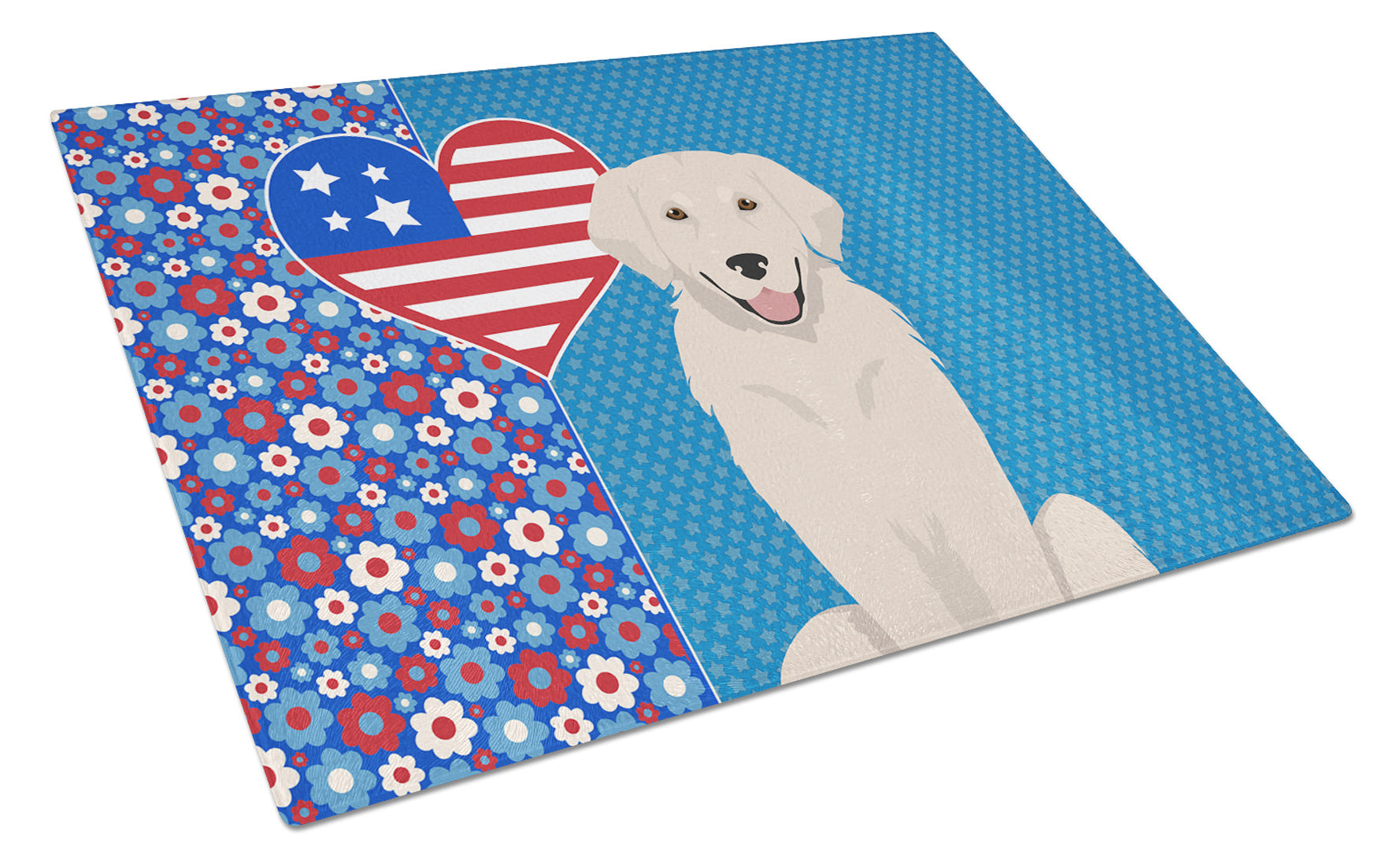 Cream Golden Retriever USA American Glass Cutting Board Decorative Tempered Glass Kitchen Cutting and Serving Board Large Size Chopping Board