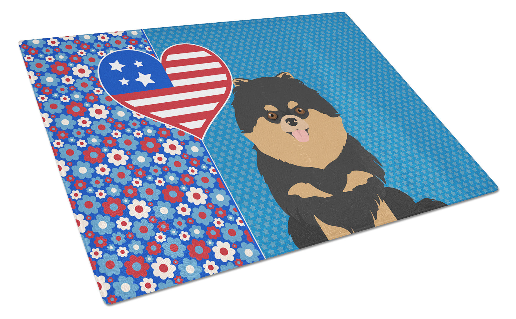 Black and Tan Pomeranian USA American Glass Cutting Board Decorative Tempered Glass Kitchen Cutting and Serving Board Large Size Chopping Board