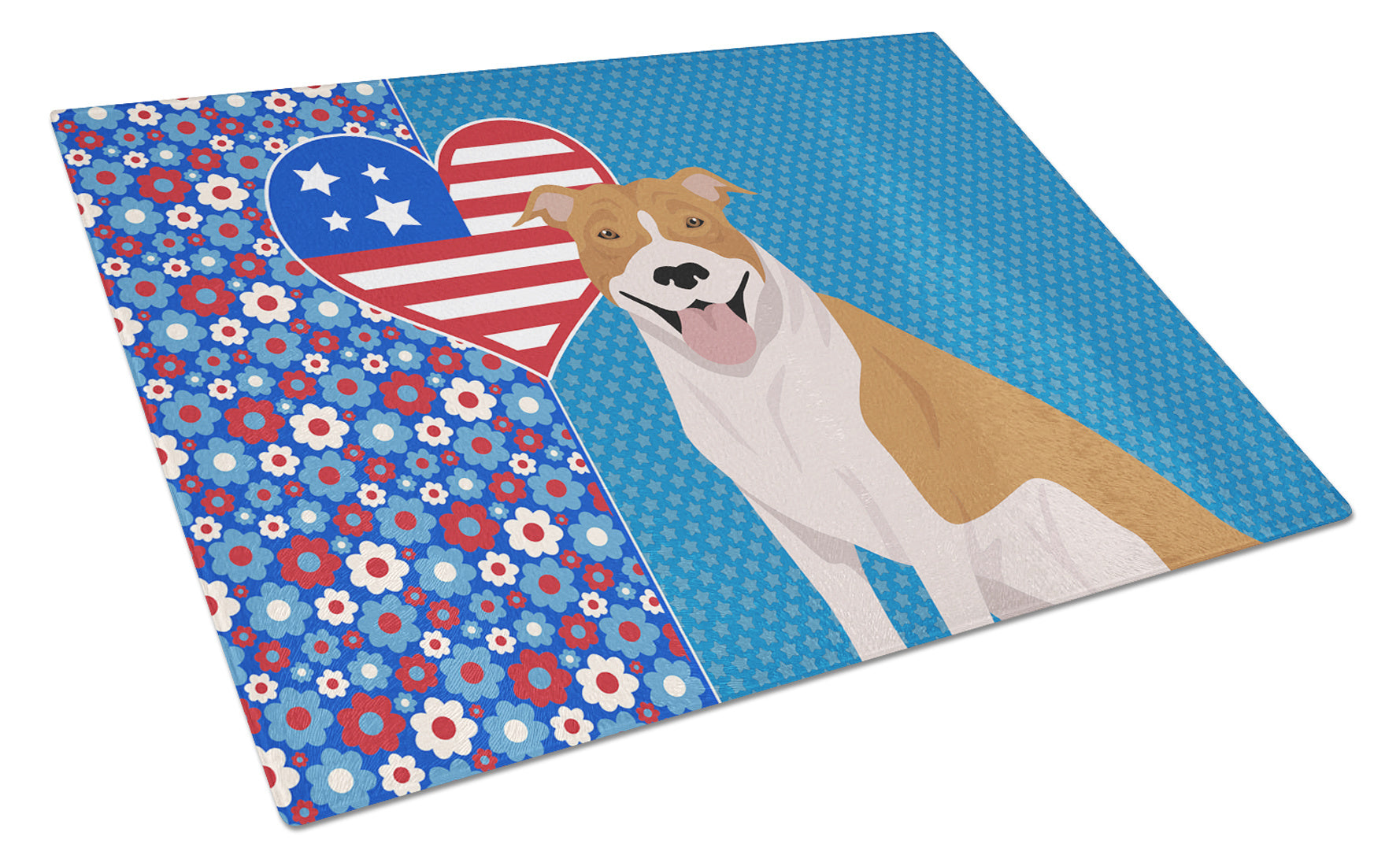 Red and White Pit Bull Terrier USA American Glass Cutting Board Decorative Tempered Glass Kitchen Cutting and Serving Board Large Size Chopping Board