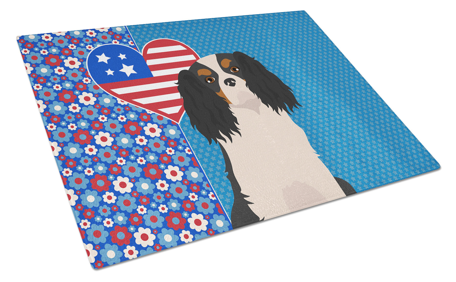 Tricolor Cavalier Spaniel USA American Glass Cutting Board Decorative Tempered Glass Kitchen Cutting and Serving Board Large Size Chopping Board