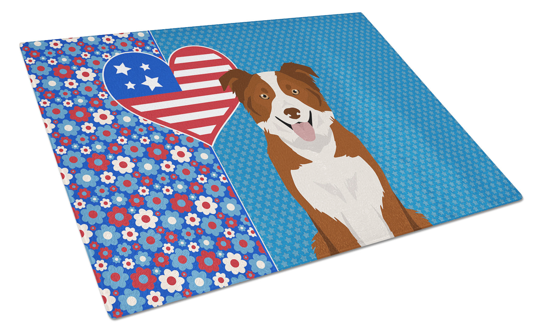 Red and White Border Collie USA American Glass Cutting Board Decorative Tempered Glass Kitchen Cutting and Serving Board Large Size Chopping Board