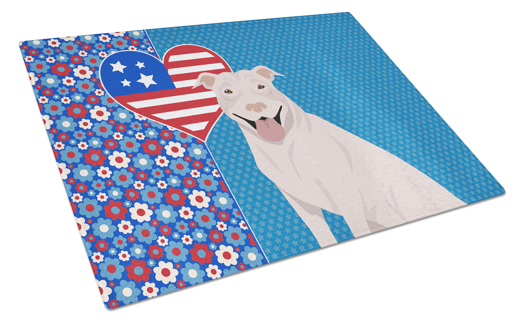 White Pit Bull Terrier USA American Glass Cutting Board Decorative Tempered Glass Kitchen Cutting and Serving Board Large Size Chopping Board