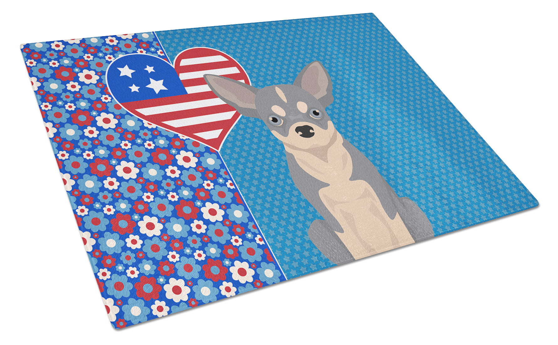 Blue and White Chihuahua USA American Glass Cutting Board Decorative Tempered Glass Kitchen Cutting and Serving Board Large Size Chopping Board