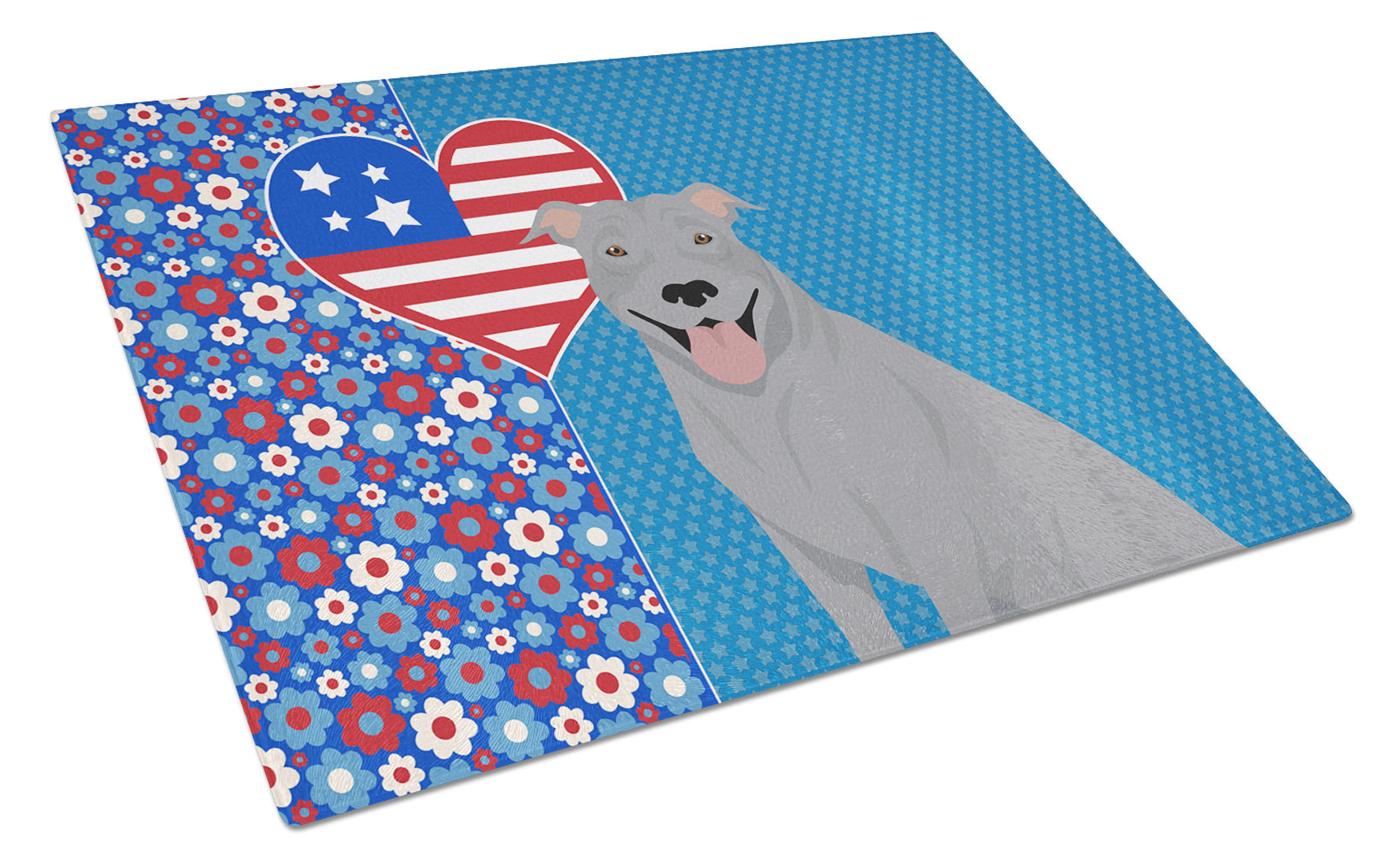 Blue Pit Bull Terrier USA American Glass Cutting Board Decorative Tempered Glass Kitchen Cutting and Serving Board Large Size Chopping Board