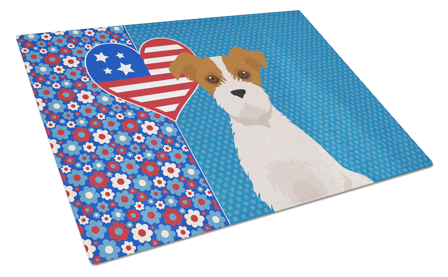 Brown White Wirehair Jack Russell Terrier USA American Glass Cutting Board Decorative Tempered Glass Kitchen Cutting and Serving Board Large Size Chopping Board