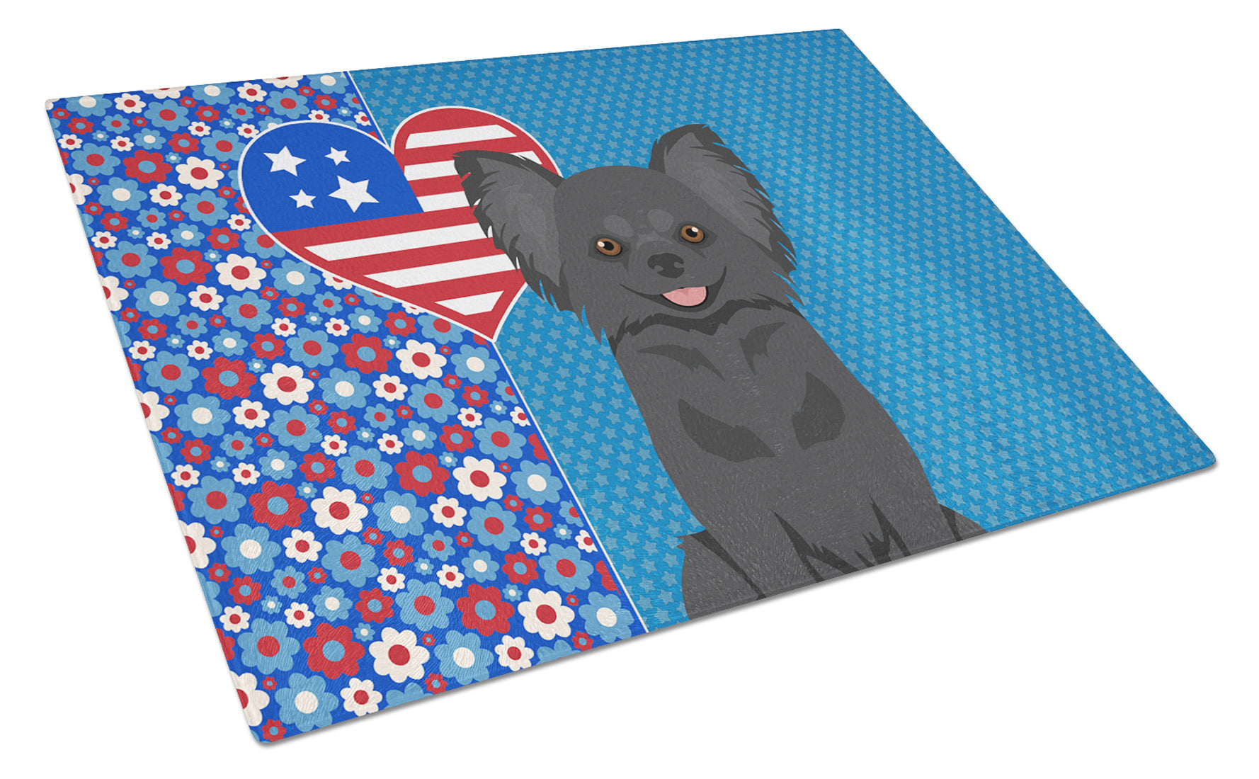 Longhaired Black Chihuahua USA American Glass Cutting Board Decorative Tempered Glass Kitchen Cutting and Serving Board Large Size Chopping Board