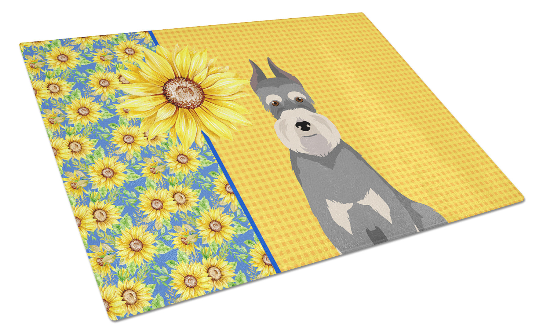 Summer Sunflowers Salt Pepper Schnauzer Glass Cutting Board Decorative Tempered Glass Kitchen Cutting and Serving Board Large Size Chopping Board