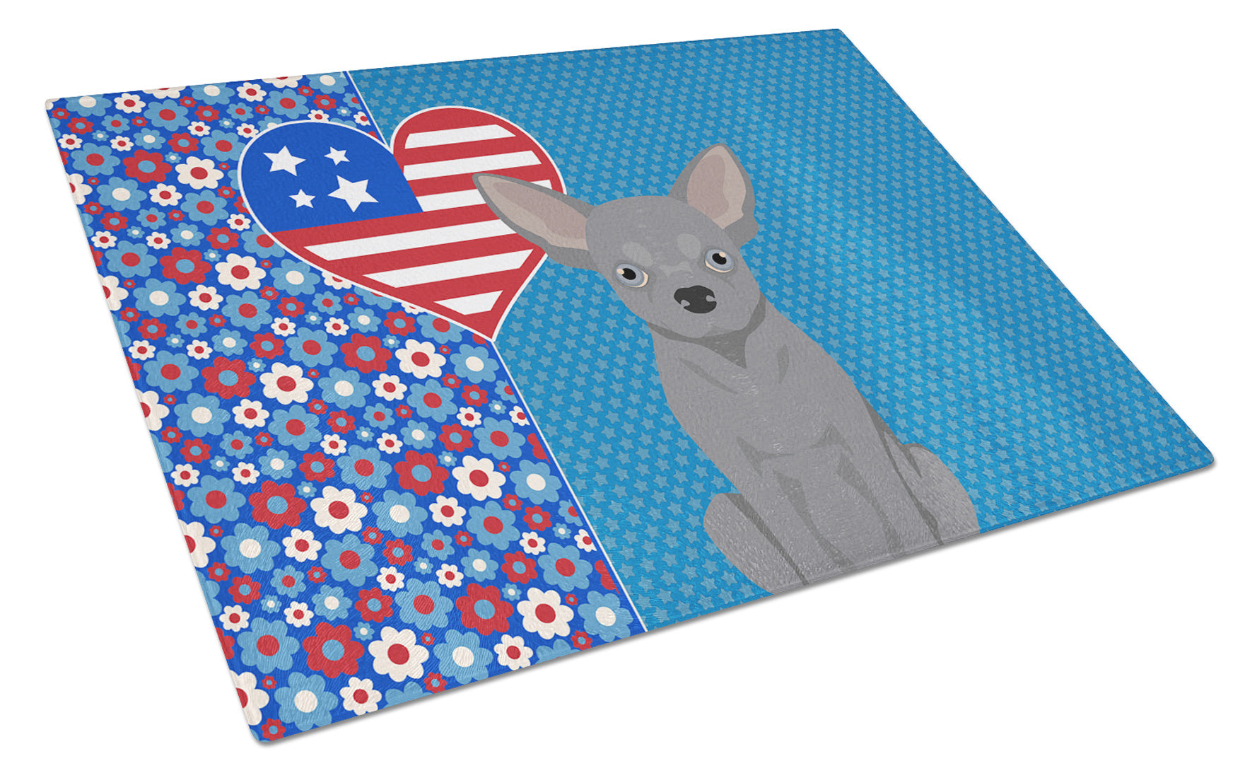 Blue Chihuahua USA American Glass Cutting Board Decorative Tempered Glass Kitchen Cutting and Serving Board Large Size Chopping Board