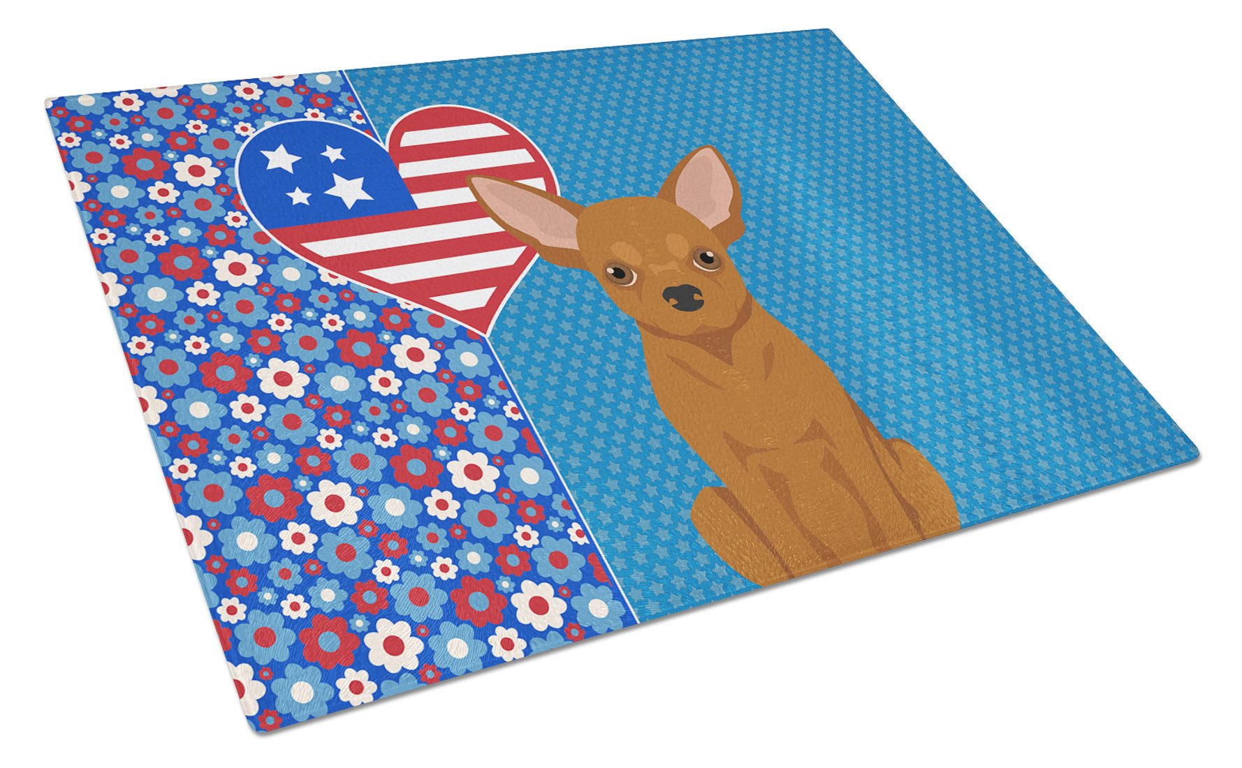 Red Chihuahua USA American Glass Cutting Board Decorative Tempered Glass Kitchen Cutting and Serving Board Large Size Chopping Board