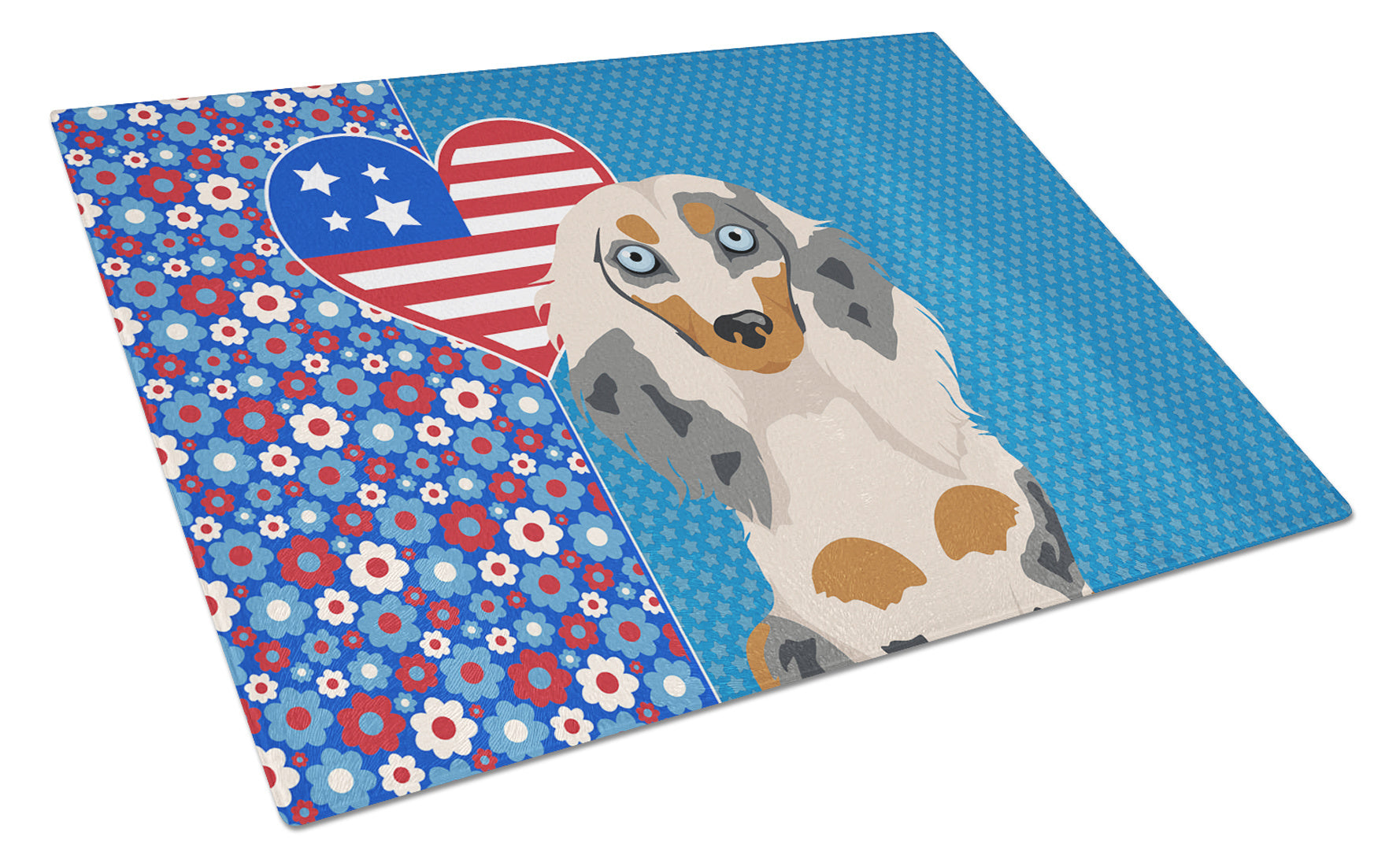 Longhair Cream Dapple Dachshund USA American Glass Cutting Board Decorative Tempered Glass Kitchen Cutting and Serving Board Large Size Chopping Board