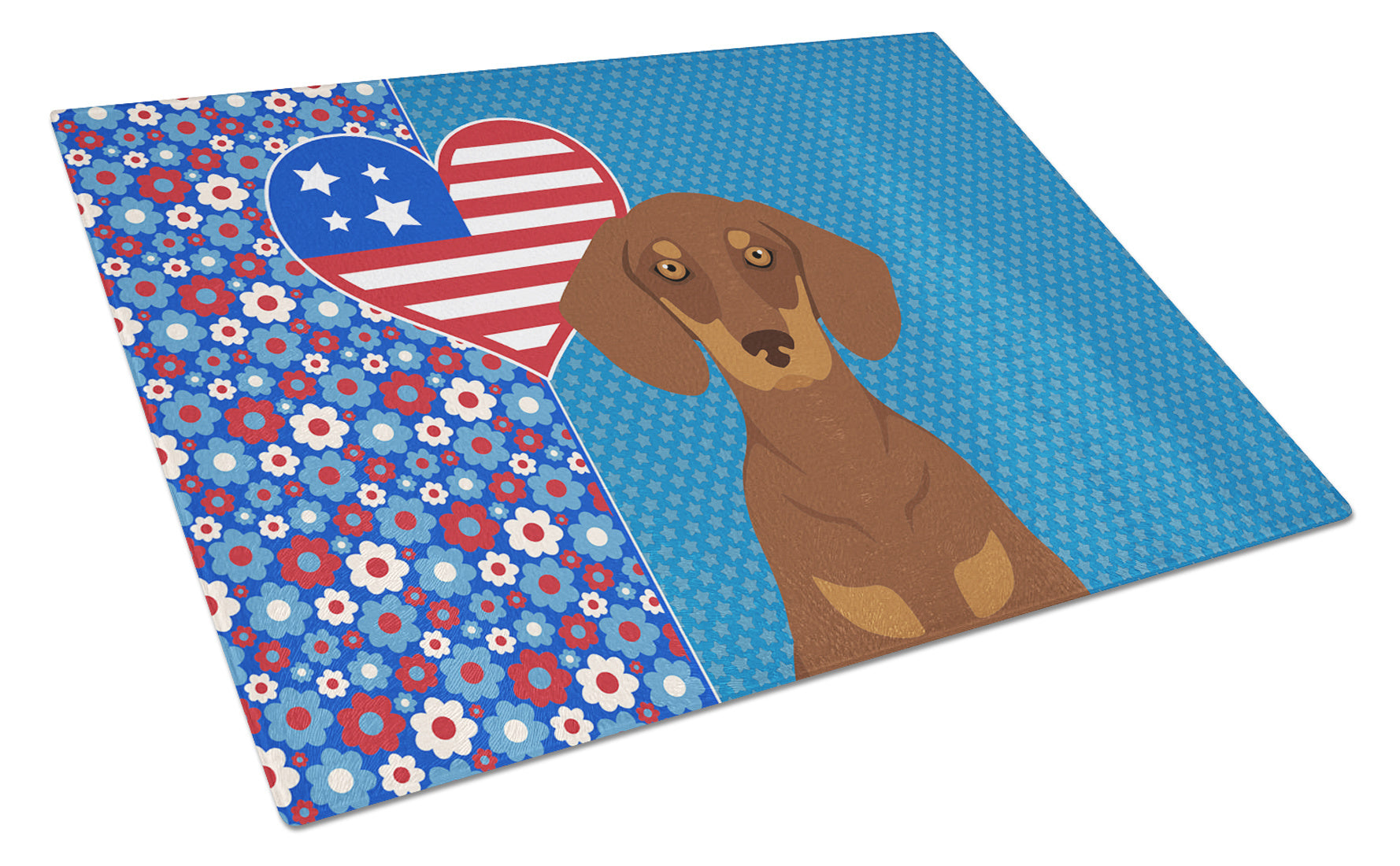 Chocolate and Tan Dachshund USA American Glass Cutting Board Decorative Tempered Glass Kitchen Cutting and Serving Board Large Size Chopping Board