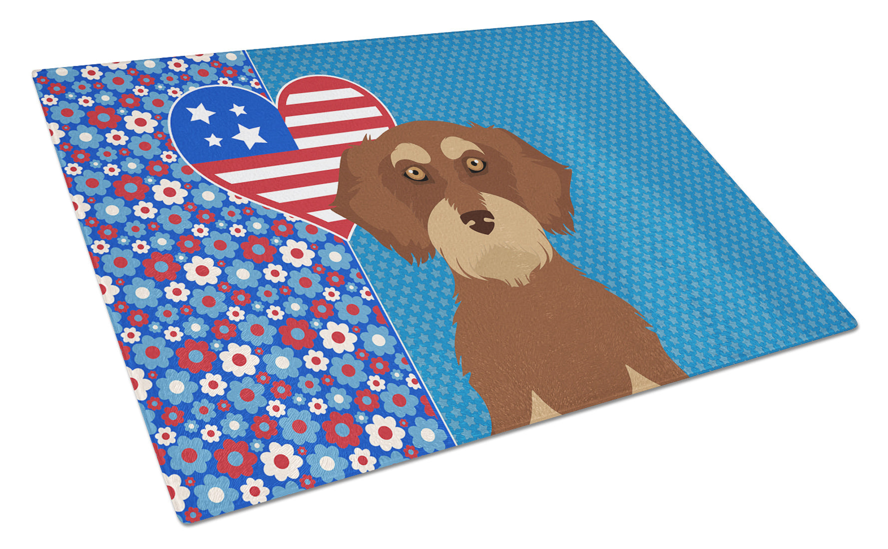 Wirehair Red and Tan Dachshund USA American Glass Cutting Board Decorative Tempered Glass Kitchen Cutting and Serving Board Large Size Chopping Board