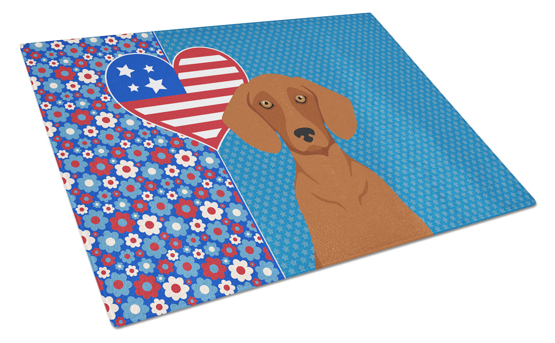 Red Dachshund USA American Glass Cutting Board Decorative Tempered Glass Kitchen Cutting and Serving Board Large Size Chopping Board