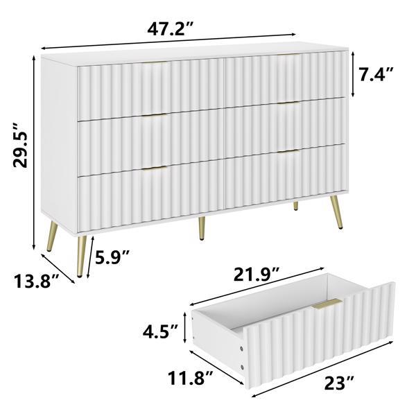 white Modern-6-Drawer for Living Room for Hallway Wide Chest of Drawers for Living Room