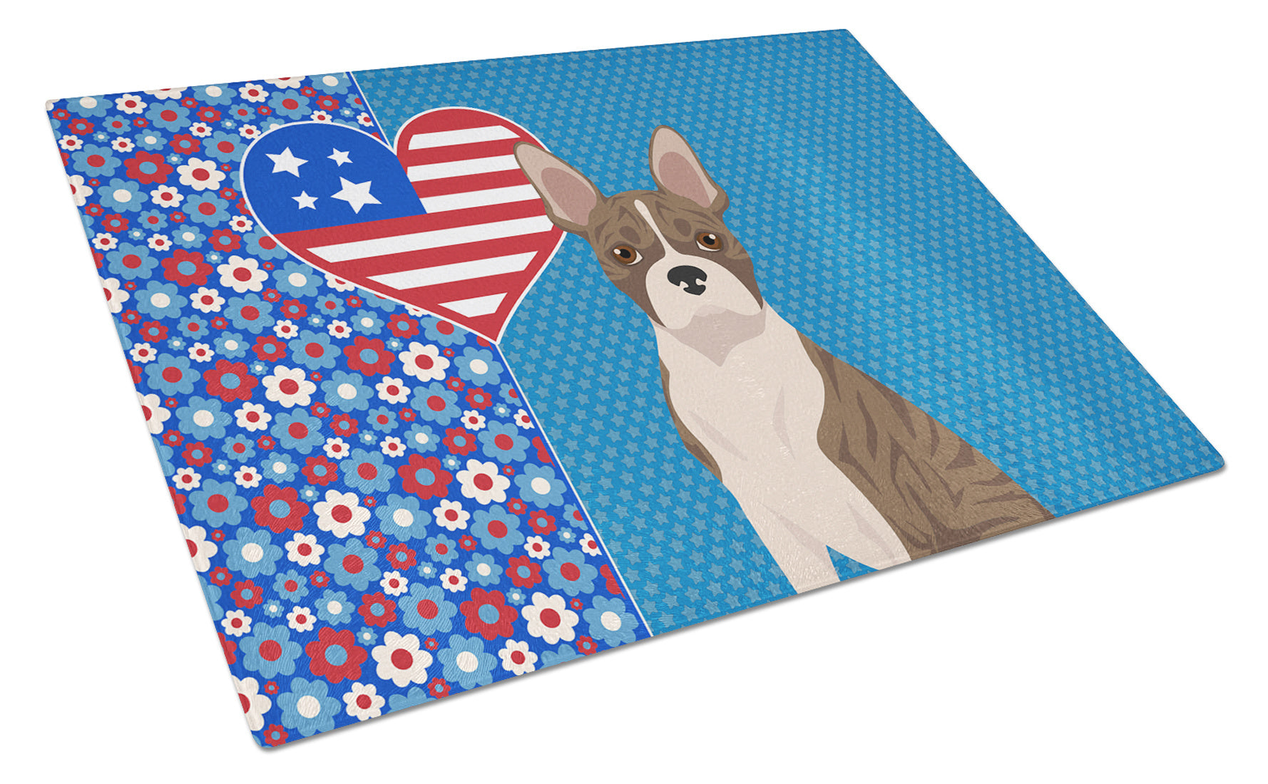 Brindle Boston Terrier USA American Glass Cutting Board Decorative Tempered Glass Kitchen Cutting and Serving Board Large Size Chopping Board