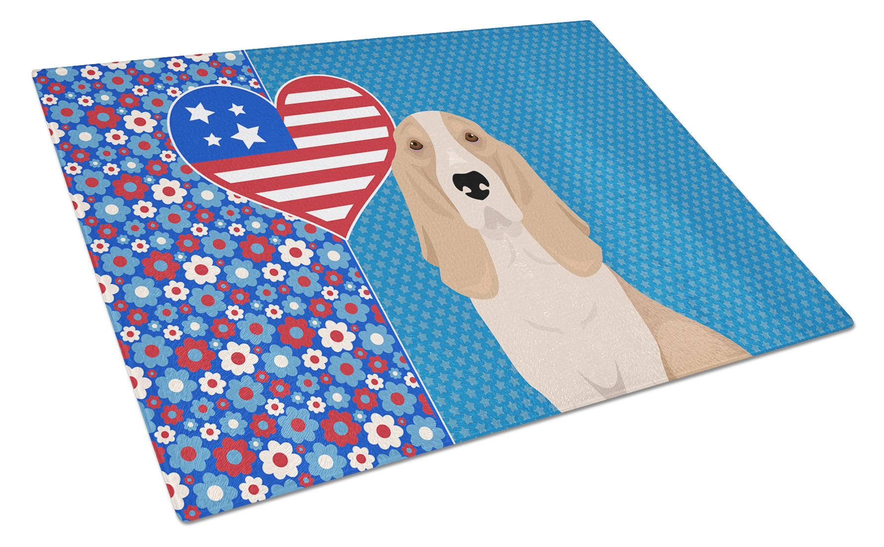 Lemon and White Tricolor Basset Hound USA American Glass Cutting Board Decorative Tempered Glass Kitchen Cutting and Serving Board Large Size Chopping Board