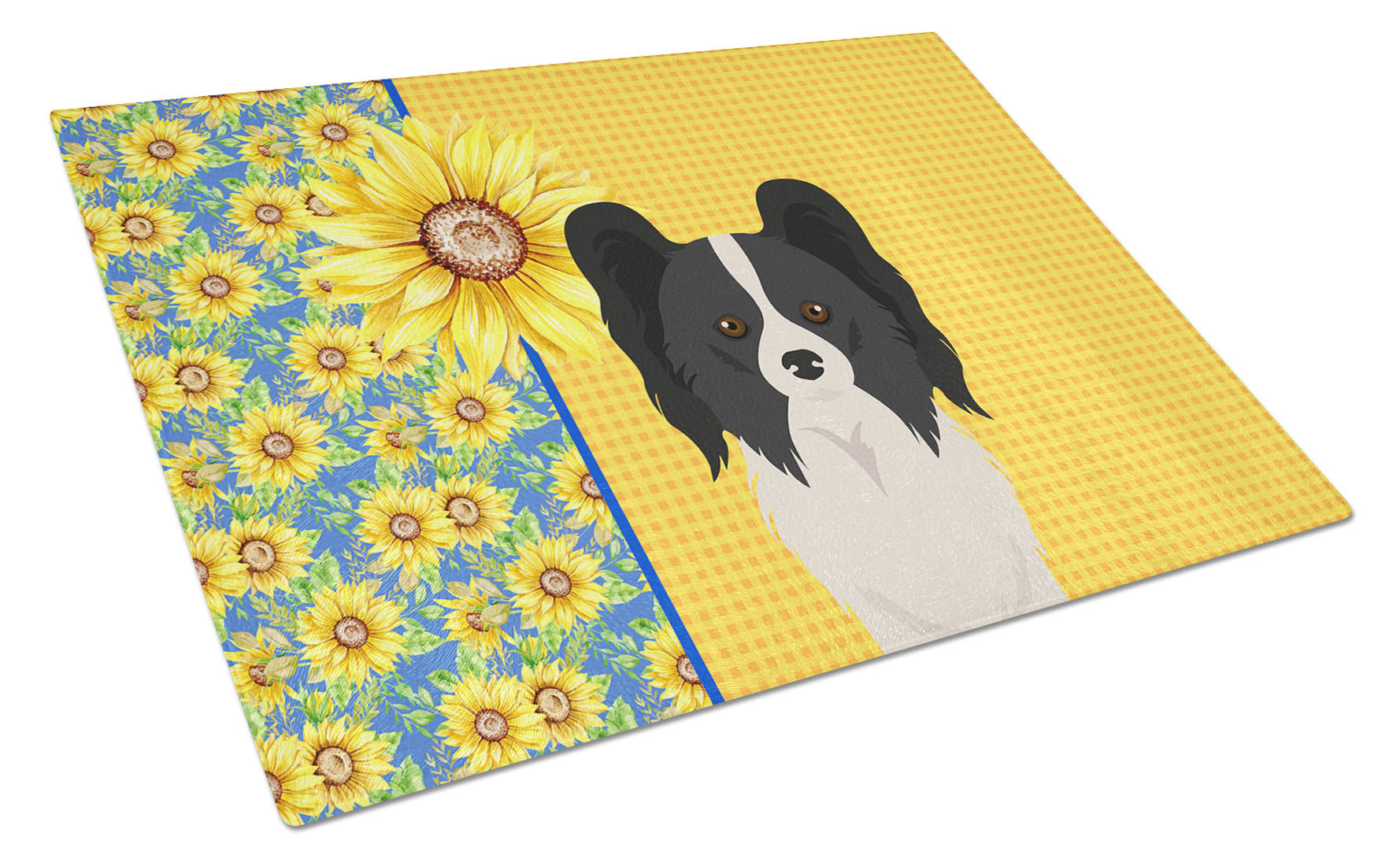 Summer Sunflowers Black and White Papillon Glass Cutting Board Decorative Tempered Glass Kitchen Cutting and Serving Board Large Size Chopping Board