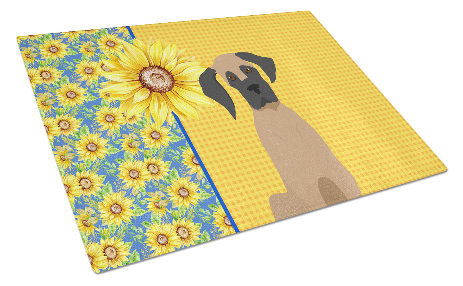 Summer Sunflowers Fawn Great Dane Glass Cutting Board Decorative Tempered Glass Kitchen Cutting and Serving Board Large Size Chopping Board