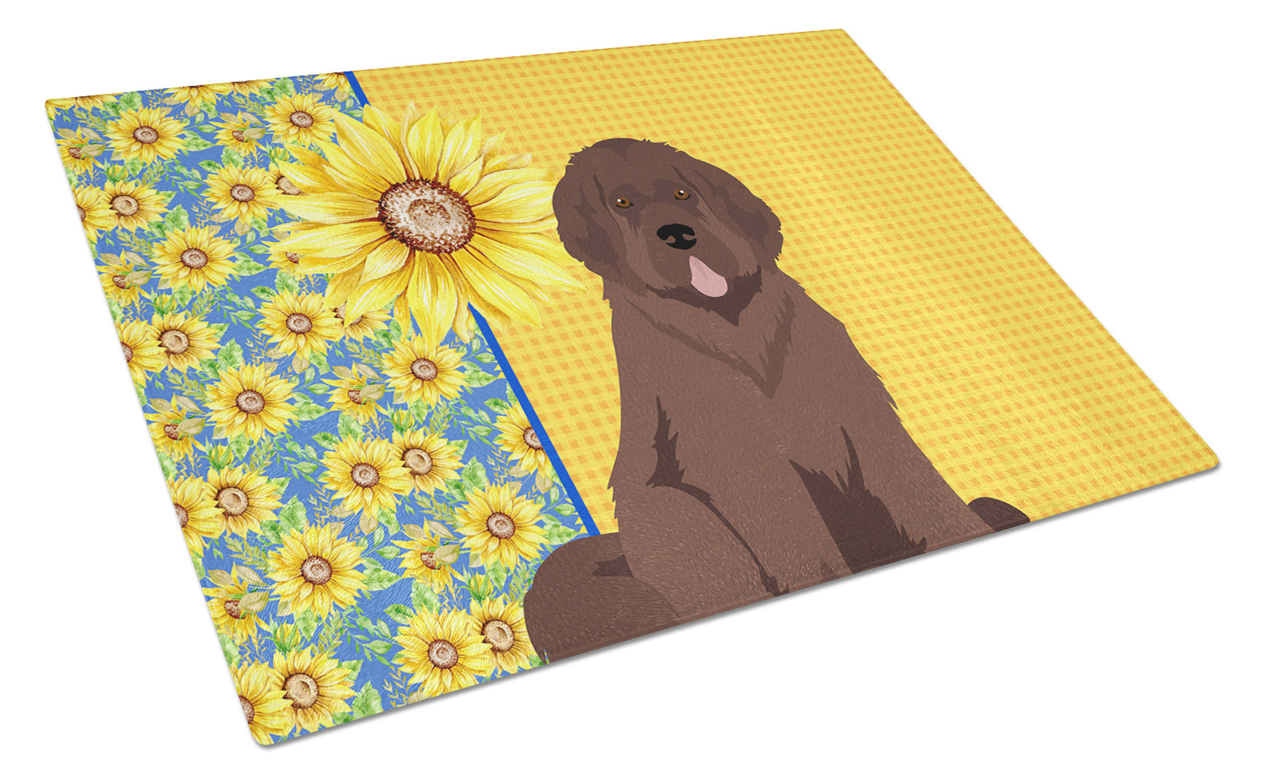 Summer Sunflowers Brown Newfoundland Glass Cutting Board Decorative Tempered Glass Kitchen Cutting and Serving Board Large Size Chopping Board