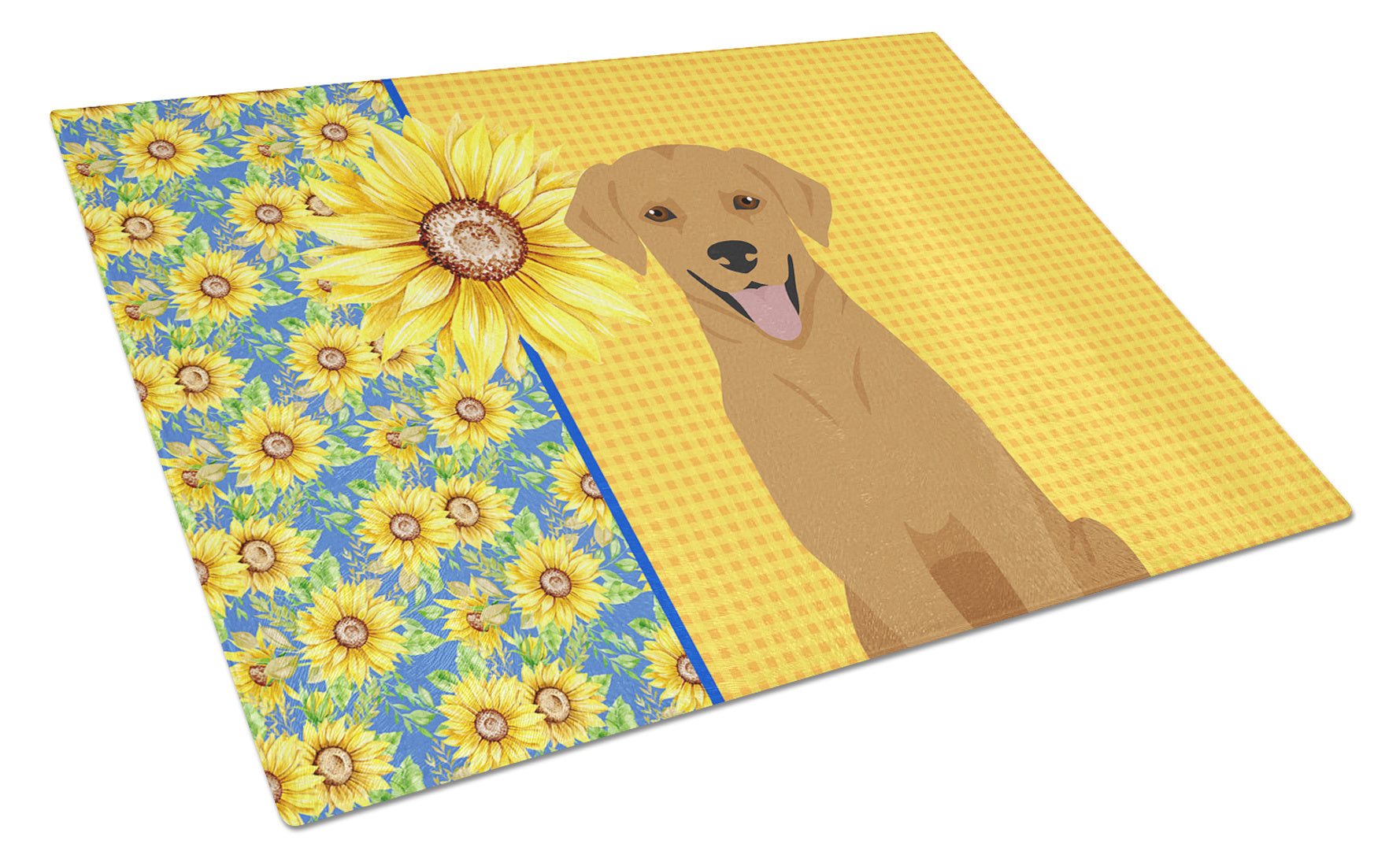 Summer Sunflowers Red Fox Labrador Retriever Glass Cutting Board Decorative Tempered Glass Kitchen Cutting and Serving Board Large Size Chopping Board