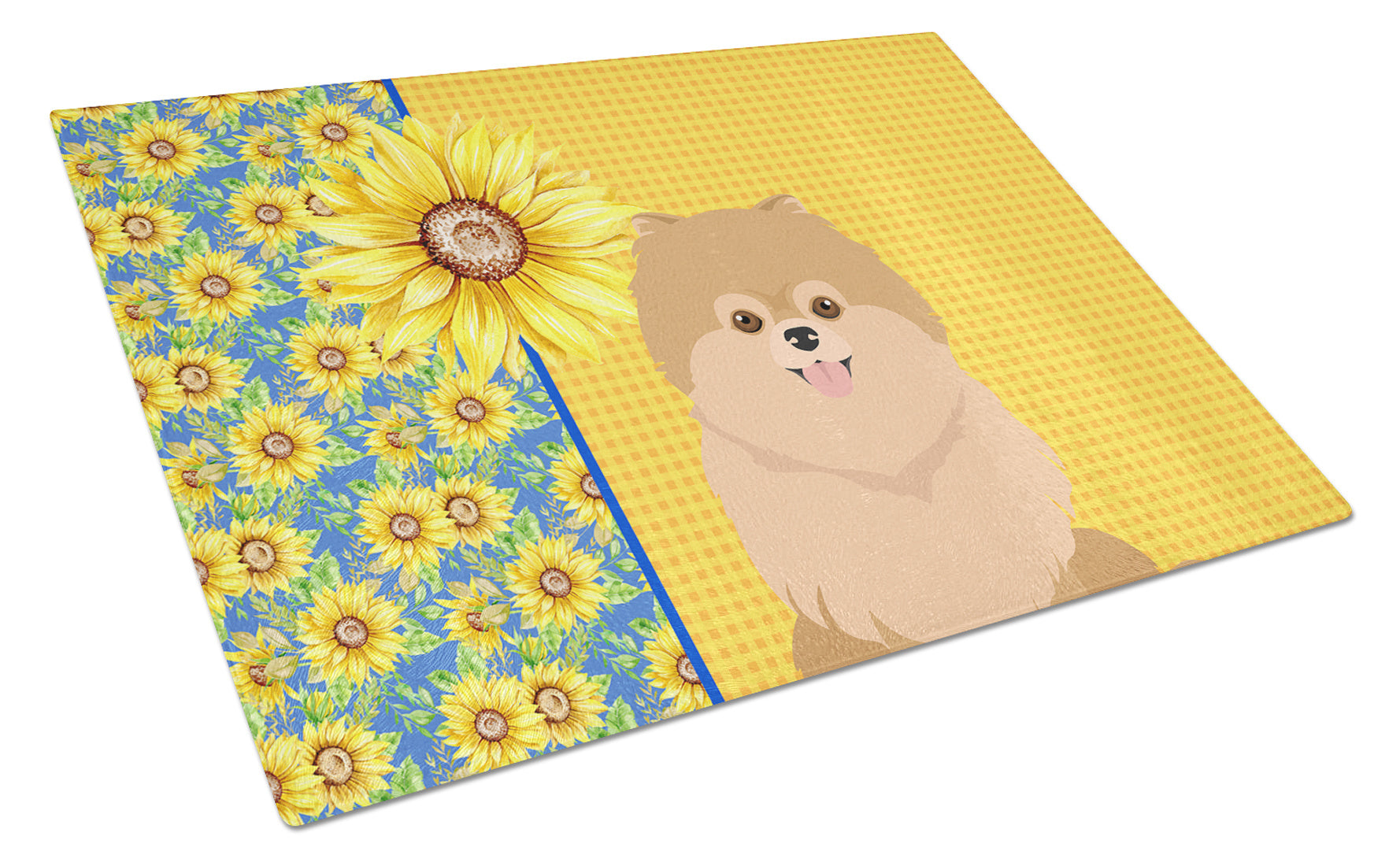 Summer Sunflowers Orange Pomeranian Glass Cutting Board Decorative Tempered Glass Kitchen Cutting and Serving Board Large Size Chopping Board