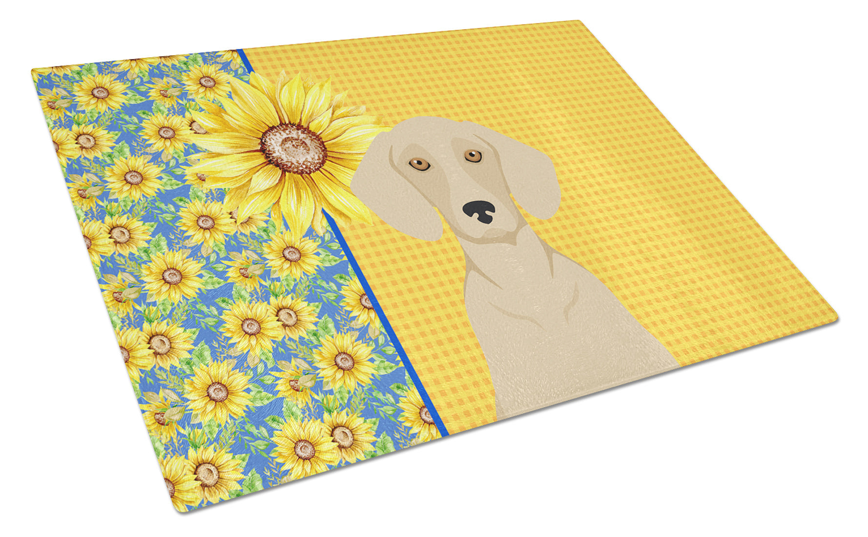 Summer Sunflowers Cream Dachshund Glass Cutting Board Decorative Tempered Glass Kitchen Cutting and Serving Board Large Size Chopping Board