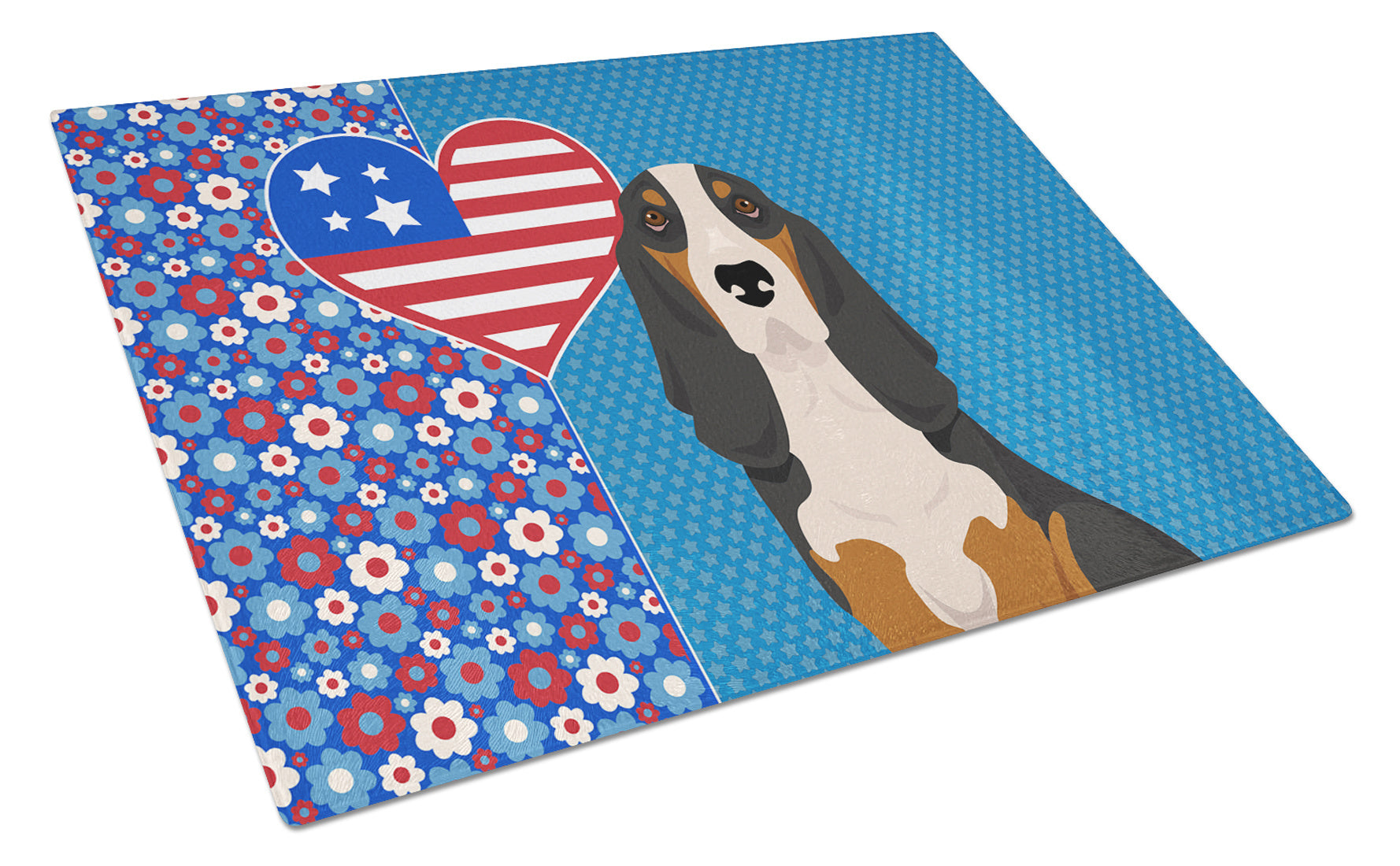 Black Tricolor Basset Hound USA American Glass Cutting Board Decorative Tempered Glass Kitchen Cutting and Serving Board Large Size Chopping Board