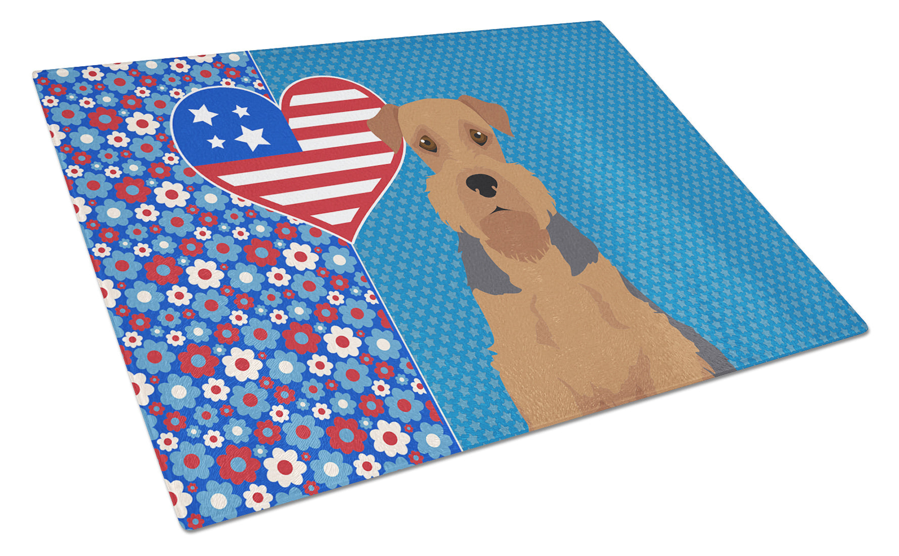 Grizzle and Tan Airedale Terrier USA American Glass Cutting Board Decorative Tempered Glass Kitchen Cutting and Serving Board Large Size Chopping Board