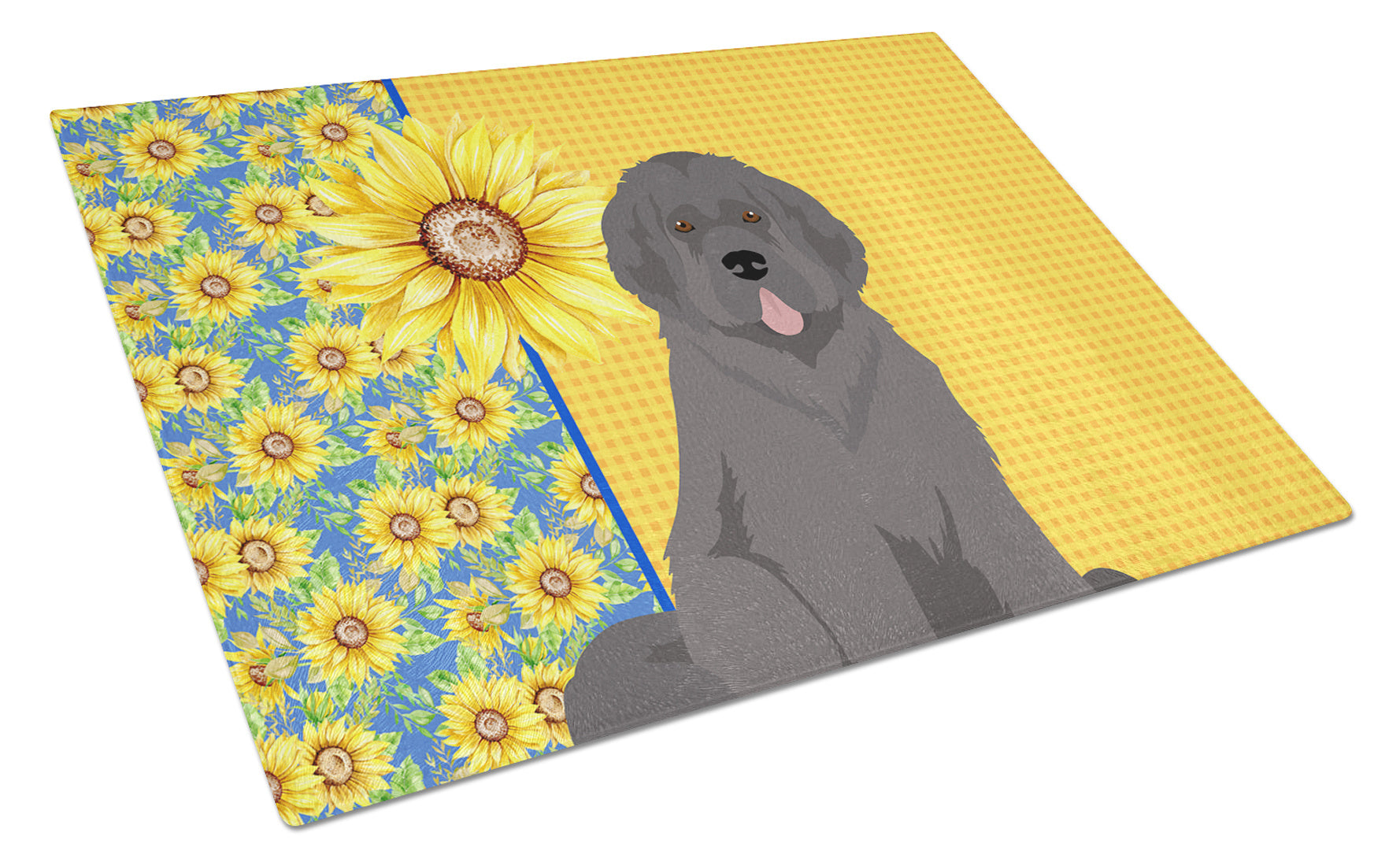 Summer Sunflowers Grey Newfoundland Glass Cutting Board Decorative Tempered Glass Kitchen Cutting and Serving Board Large Size Chopping Board