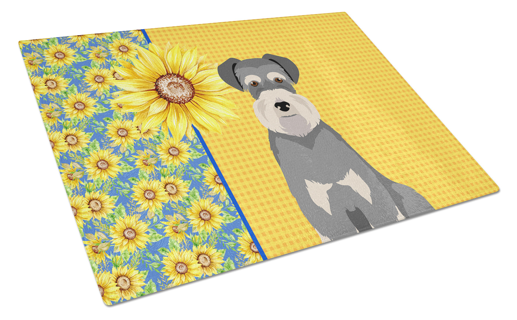 Summer Sunflowers Salt Pepper Natural Ears Schnauzer Glass Cutting Board Decorative Tempered Glass Kitchen Cutting and Serving Board Large Size Chopping Board