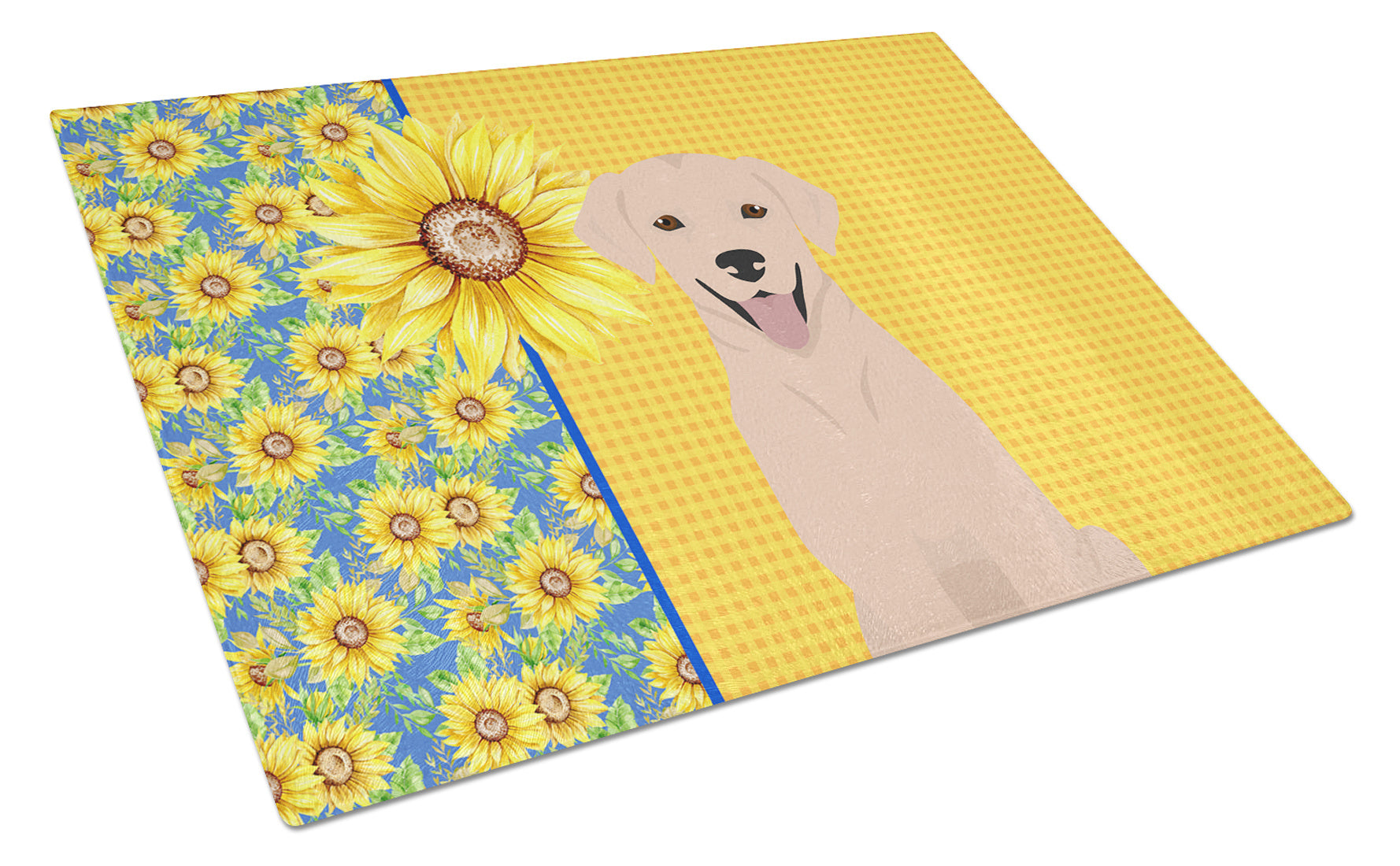 Summer Sunflowers Yellow Labrador Retriever Glass Cutting Board Decorative Tempered Glass Kitchen Cutting and Serving Board Large Size Chopping Board