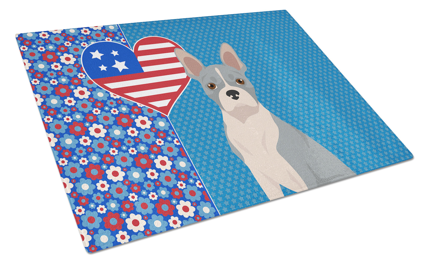 Blue Boston Terrier USA American Glass Cutting Board Decorative Tempered Glass Kitchen Cutting and Serving Board Large Size Chopping Board