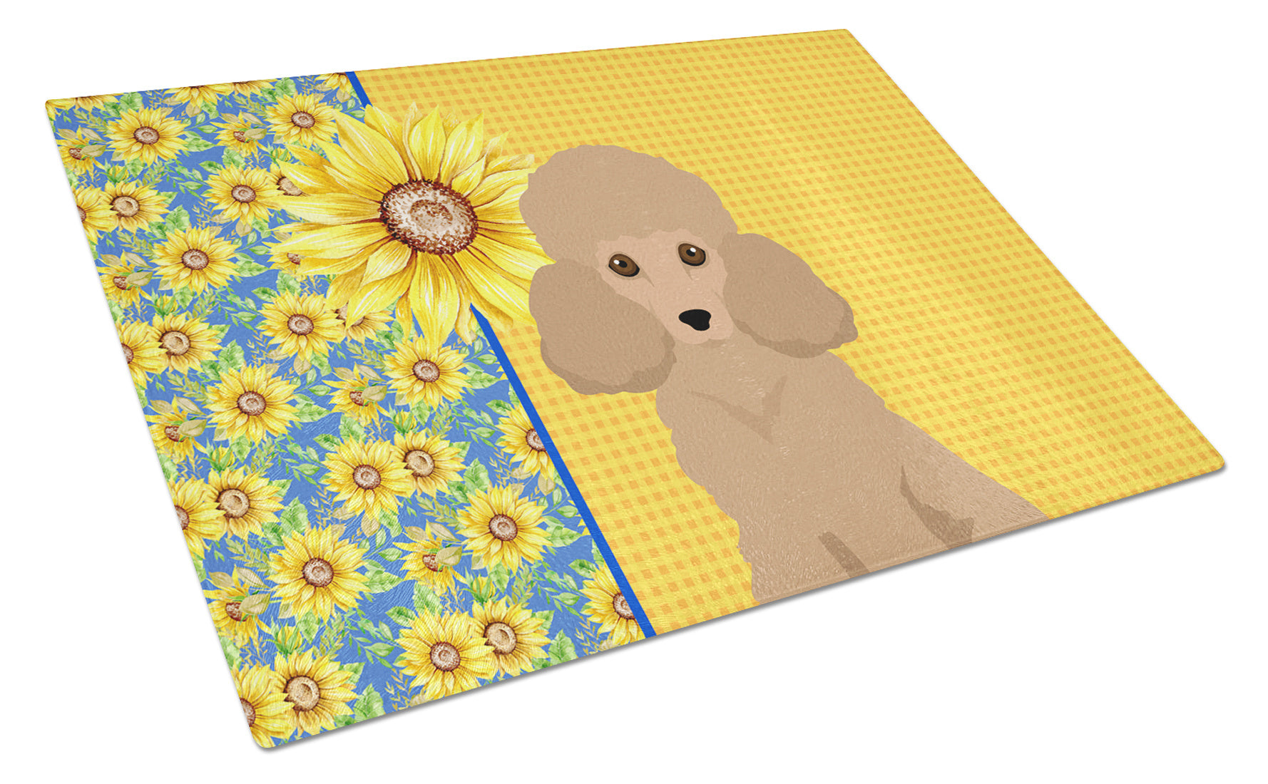 Summer Sunflowers Toy Apricot Poodle Glass Cutting Board Decorative Tempered Glass Kitchen Cutting and Serving Board Large Size Chopping Board