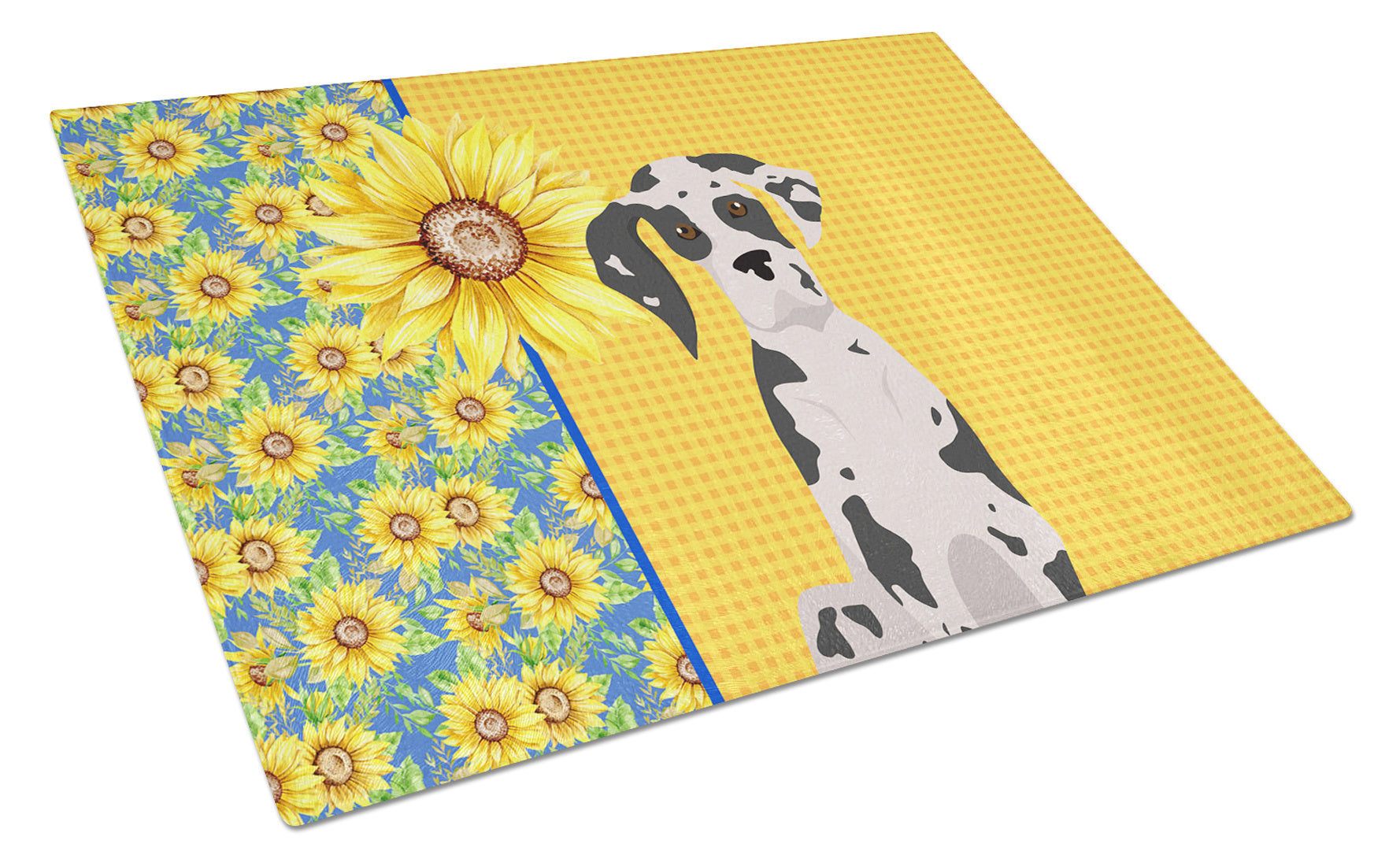 Summer Sunflowers Harlequin Great Dane Glass Cutting Board Decorative Tempered Glass Kitchen Cutting and Serving Board Large Size Chopping Board