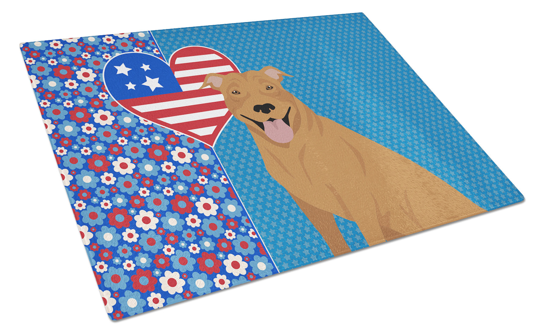 Red Pit Bull Terrier USA American Glass Cutting Board Decorative Tempered Glass Kitchen Cutting and Serving Board Large Size Chopping Board