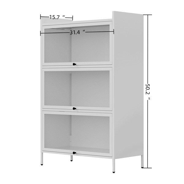 Pantry Storage Cabinet with Doors and Retractable Doors, Freestanding Cupboard Cabinets for Dining Room Living Room, White