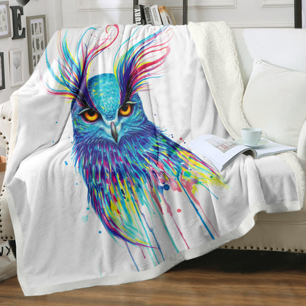 Cartoon Blue Owl Printed Sherpa Fleece Blanket Soft Cozy Warm Nap Blanket for Adults Toddler Bedroom Decor 50*60 Inches