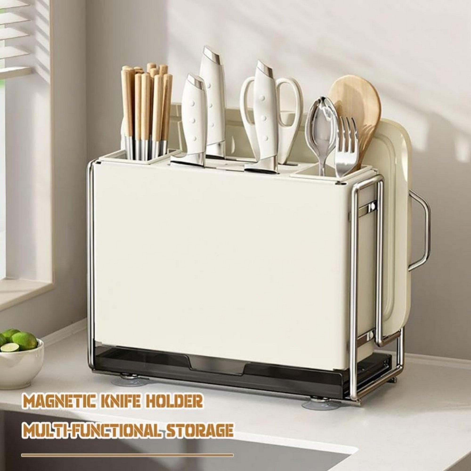 Knife Block Holder, Universal Knife Block, Kitchen Knife Holder, Kitchen Knife Rack Shelf, Magnetic Chopsticks Cage Chopping Board Put Chopping Board Knife One Storage Rack