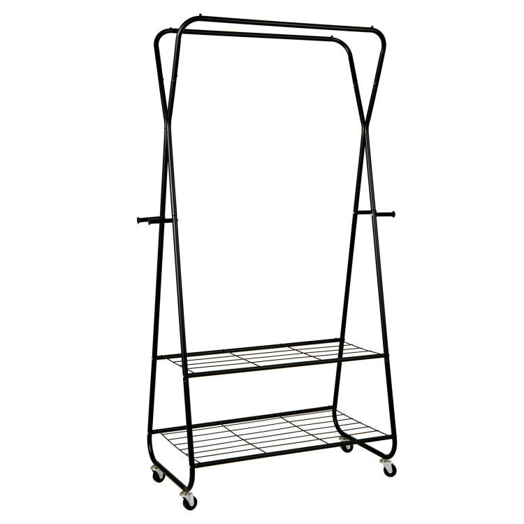 Mobile Heavy Duty Clothes Rack with Shelves-Black