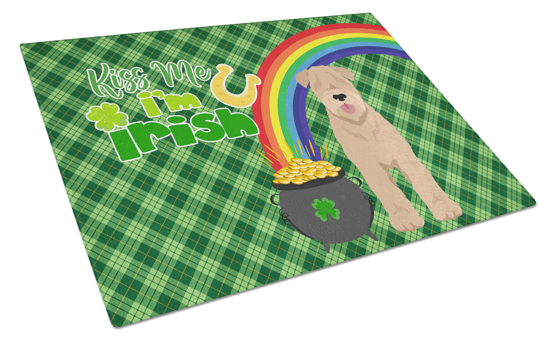 Red Wheaten Terrier St. Patrick's Day Glass Cutting Board Decorative Tempered Glass Kitchen Cutting and Serving Board Large Size Chopping Board