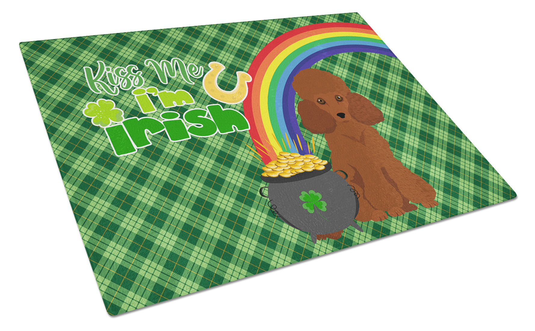 Toy Red Poodle St. Patrick's Day Glass Cutting Board Decorative Tempered Glass Kitchen Cutting and Serving Board Large Size Chopping Board