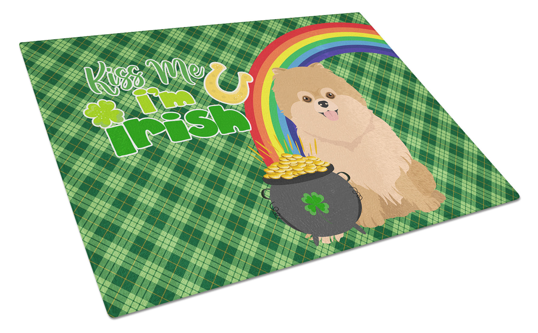 Orange Pomeranian St. Patrick's Day Glass Cutting Board Decorative Tempered Glass Kitchen Cutting and Serving Board Large Size Chopping Board