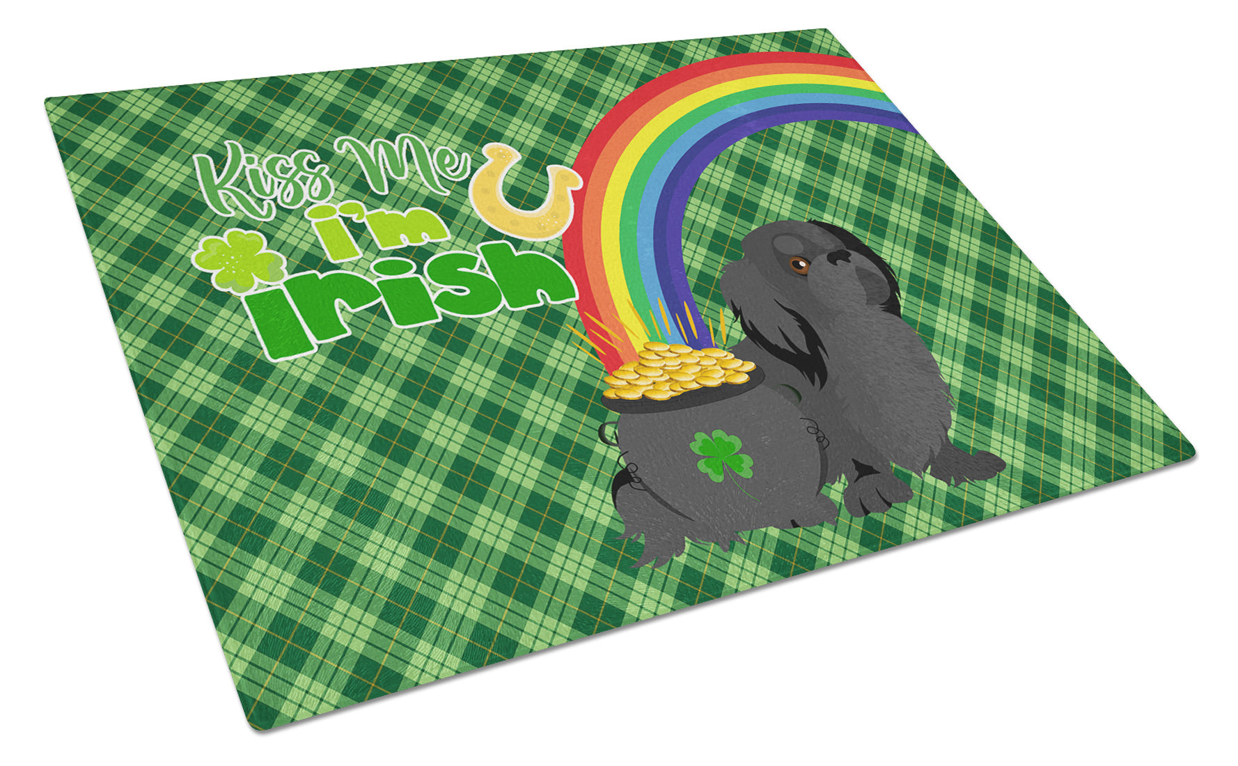 Black Pekingese St. Patrick's Day Glass Cutting Board Decorative Tempered Glass Kitchen Cutting and Serving Board Large Size Chopping Board