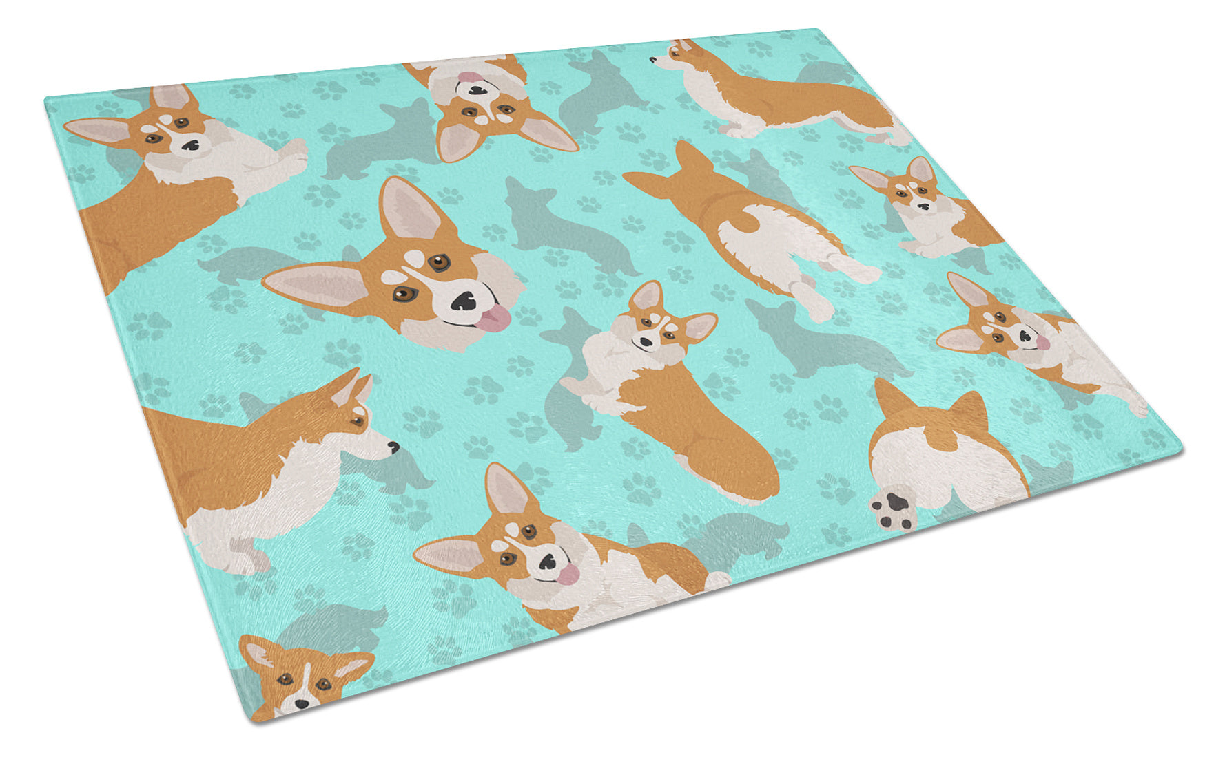 Red and White Pembroke Corgi Glass Cutting Board Decorative Tempered Glass Kitchen Cutting and Serving Board Large Size Chopping Board