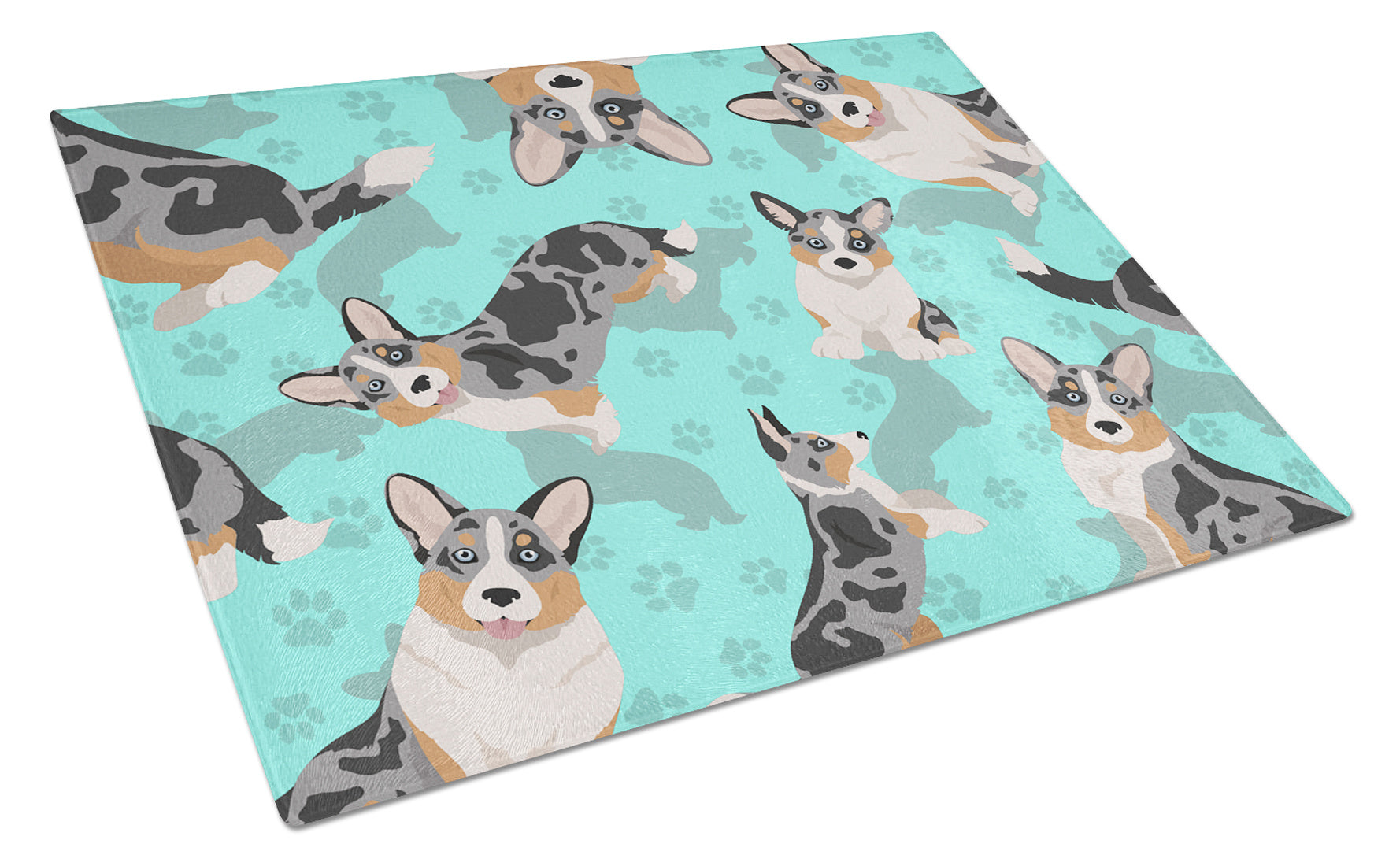 Blue Merle Welsh Cardigan Corgi Glass Cutting Board Decorative Tempered Glass Kitchen Cutting and Serving Board Large Size Chopping Board